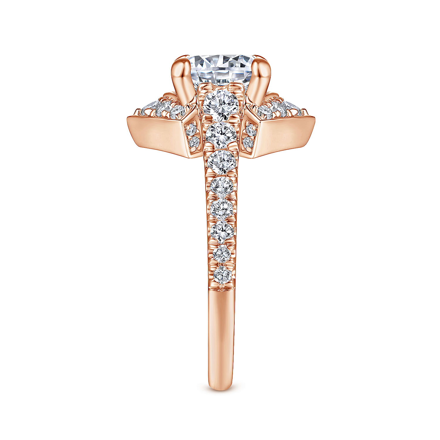 Art Deco 18K Rose Gold Round Halo Diamond Engagement Ring