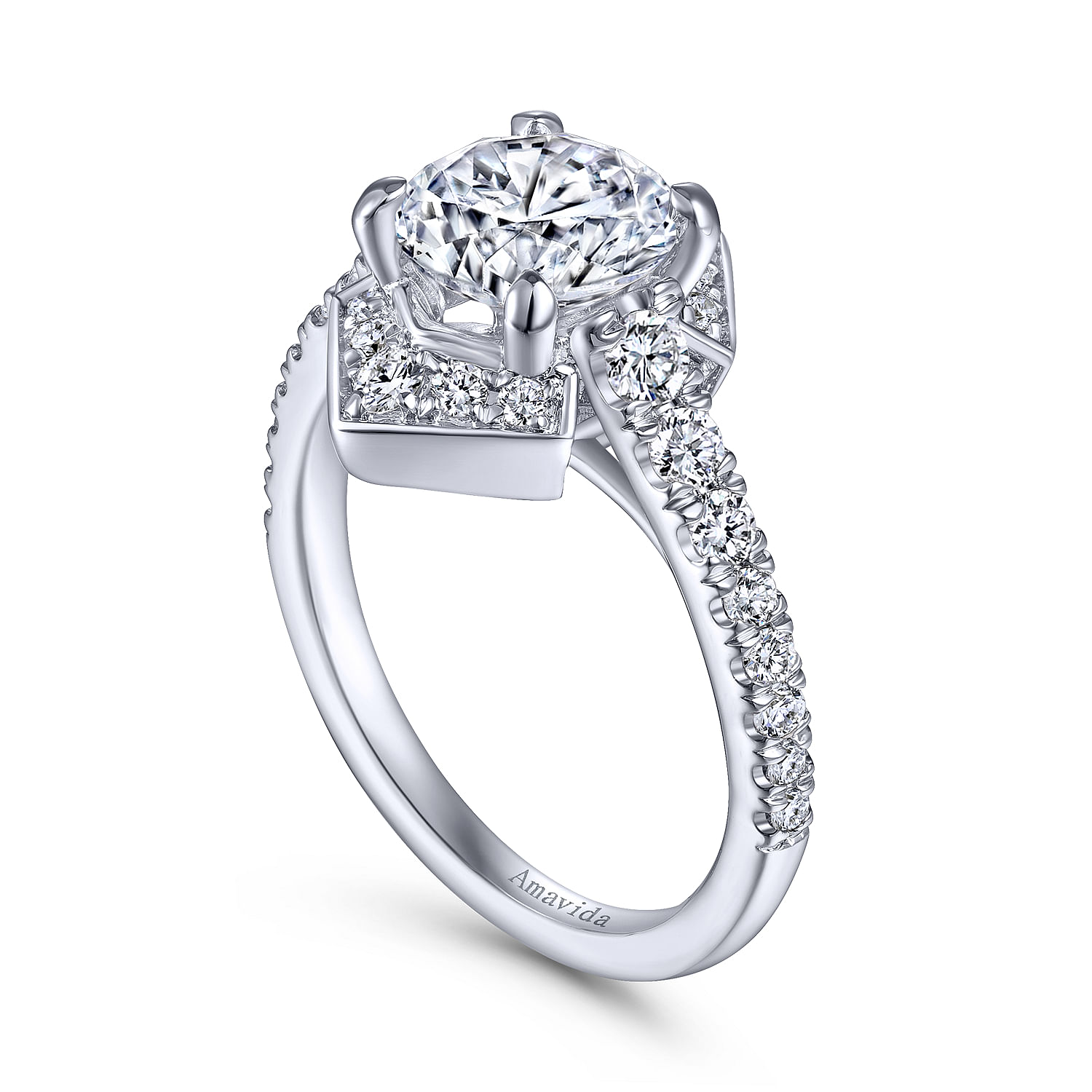 Art Deco 18K White Gold Round Halo Diamond Engagement Ring
