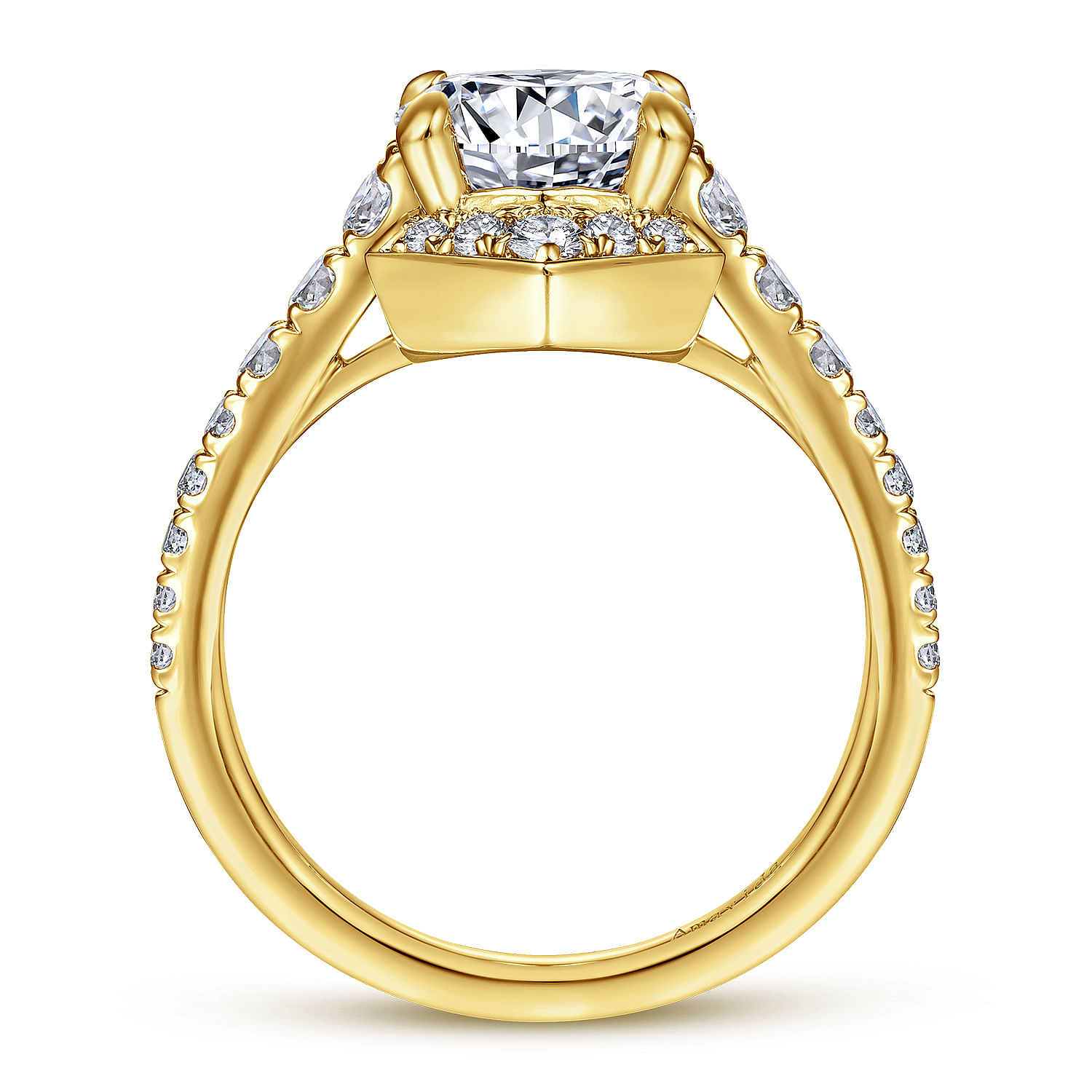 Art Deco 18K Yellow Gold Round Halo Diamond Engagement Ring