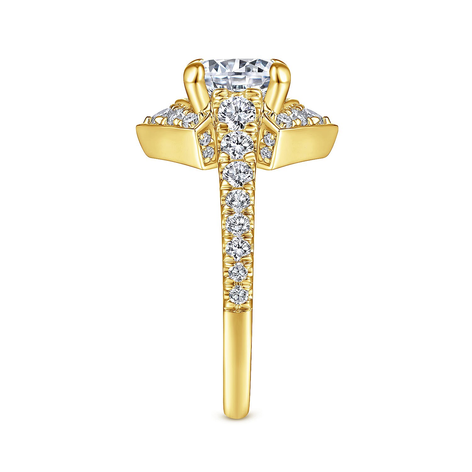 Art Deco 18K Yellow Gold Round Halo Diamond Engagement Ring