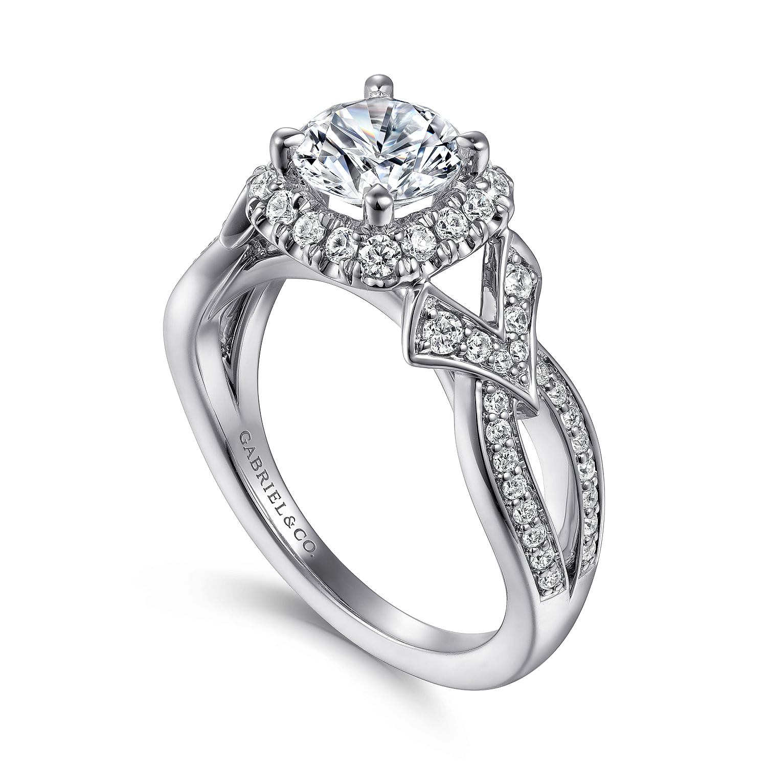 Art Deco Inspired 14K White Gold Halo Diamond Engagement Ring
