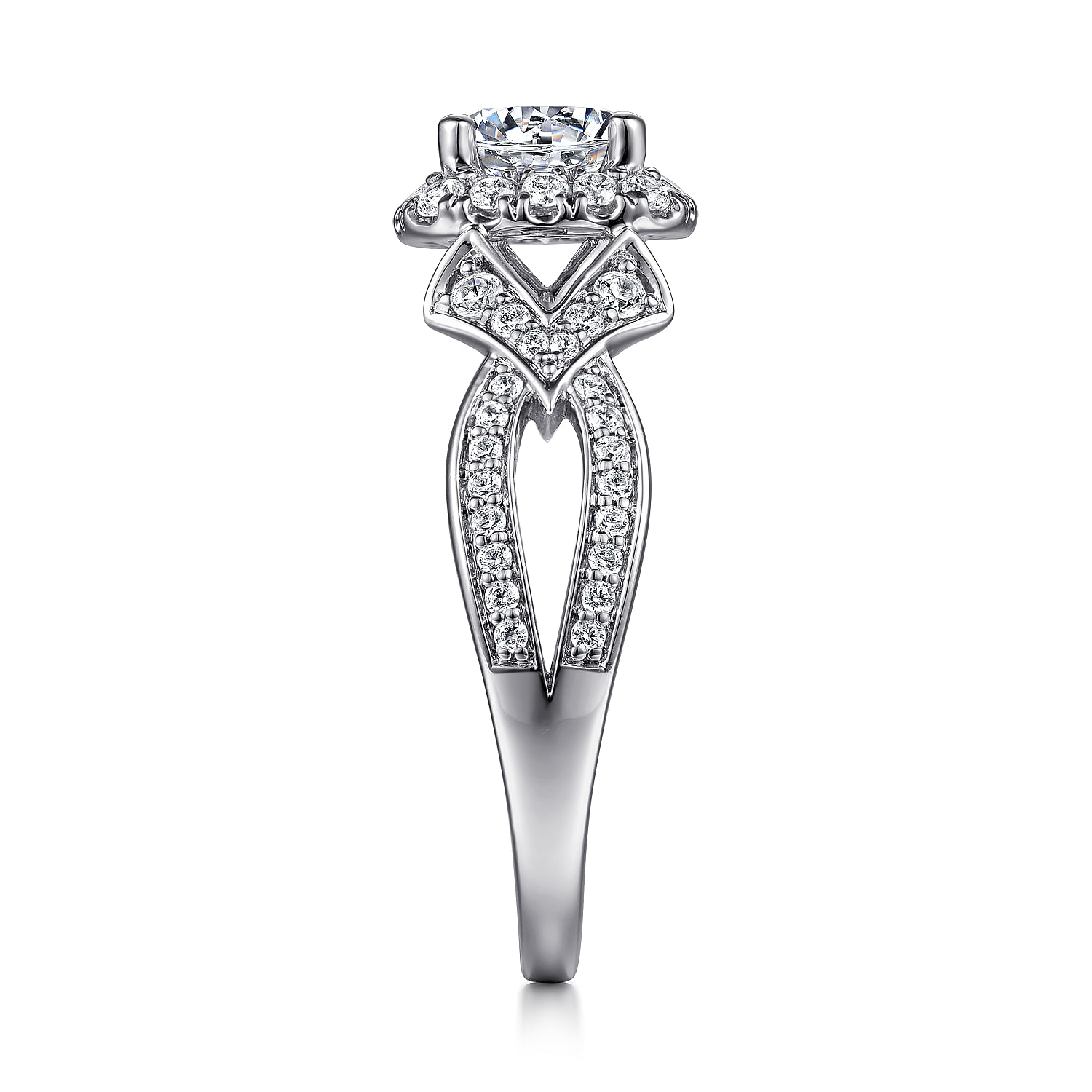 Art Deco Inspired 14K White Gold Halo Diamond Engagement Ring