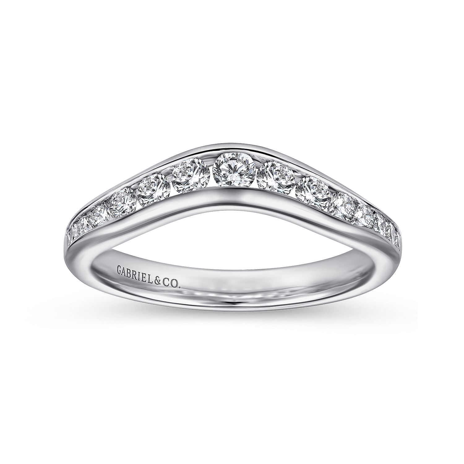 Curved 14K White Gold Channel Set Diamond Wedding Band