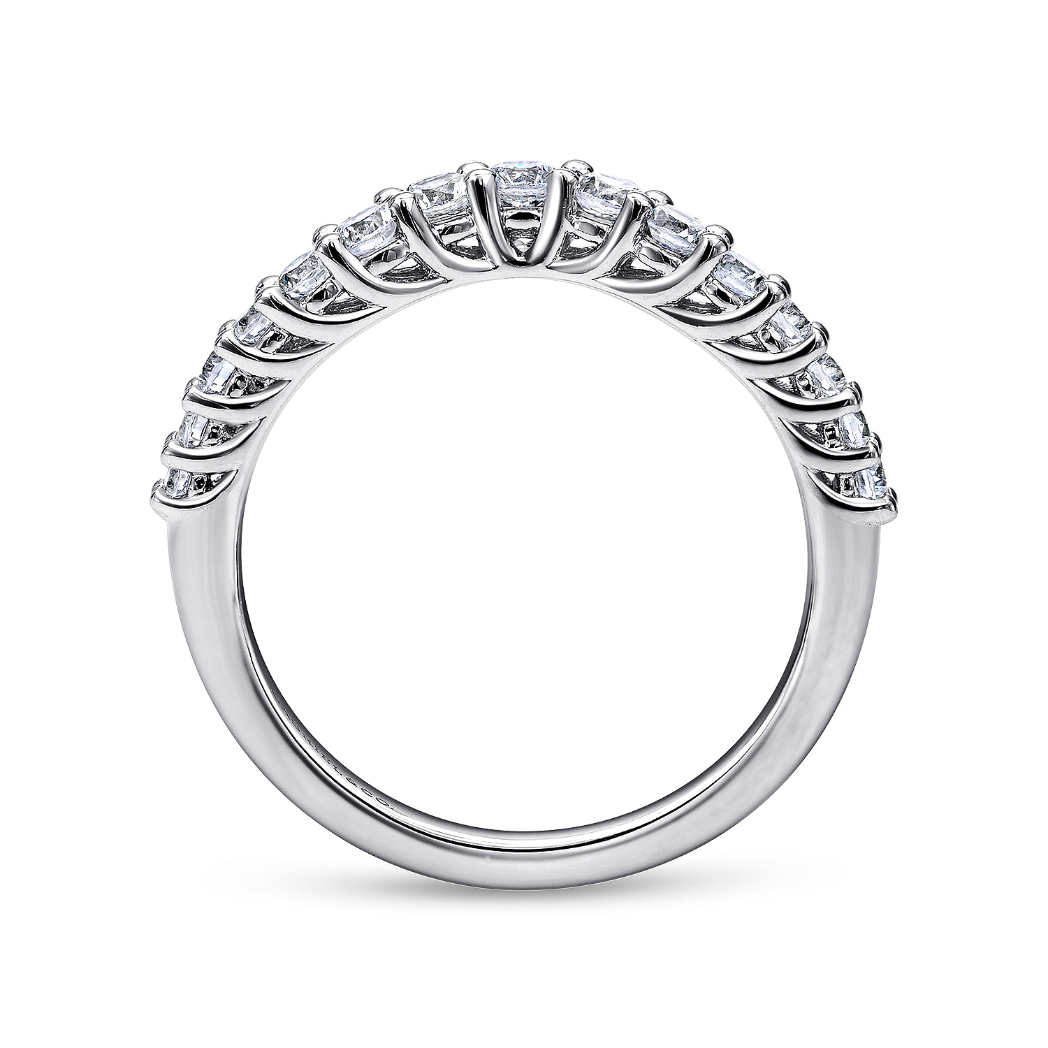 Curved 14K White Gold Shared Prong Diamond Wedding Band