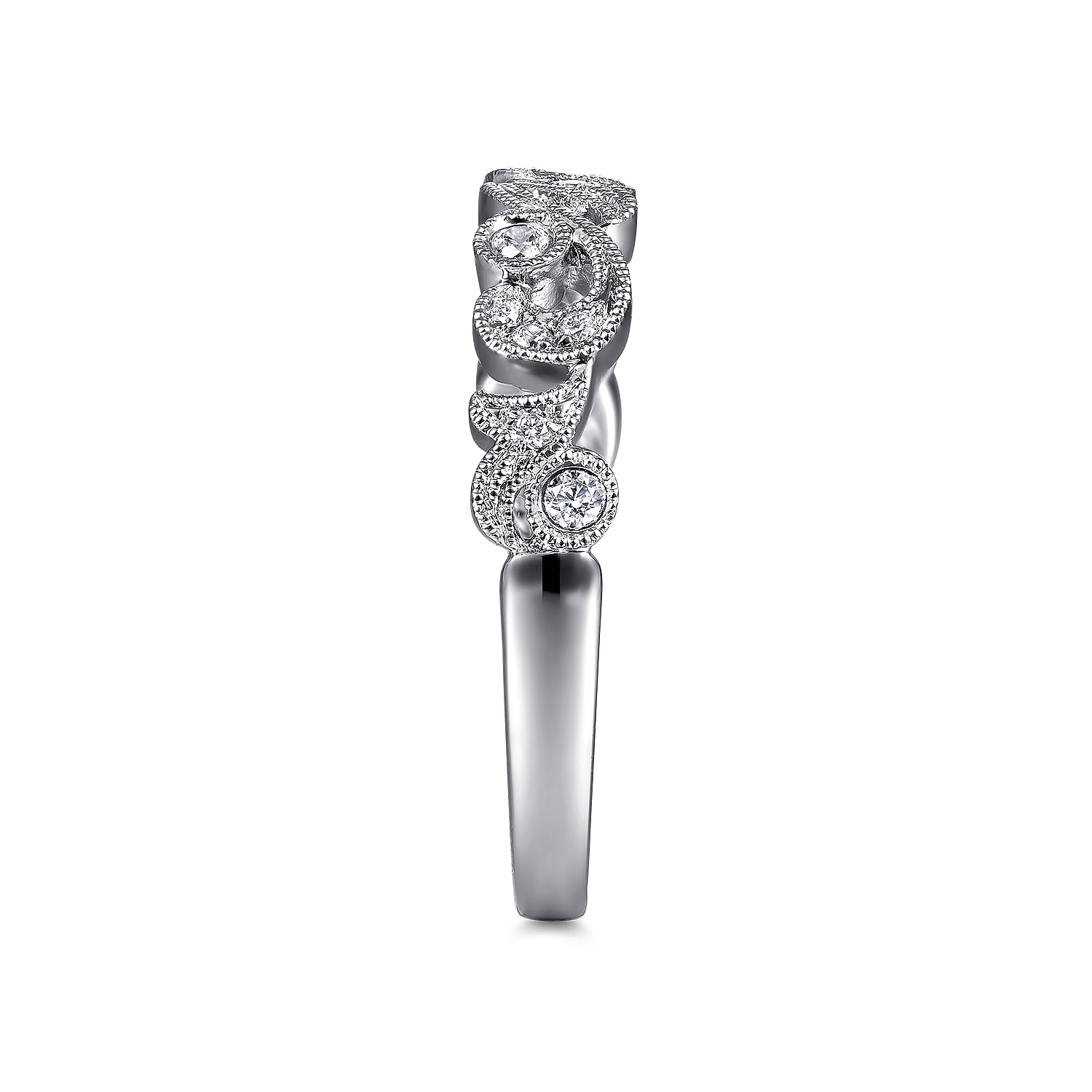 Floral 14K White Gold Diamond Anniversary Band with Millgrain