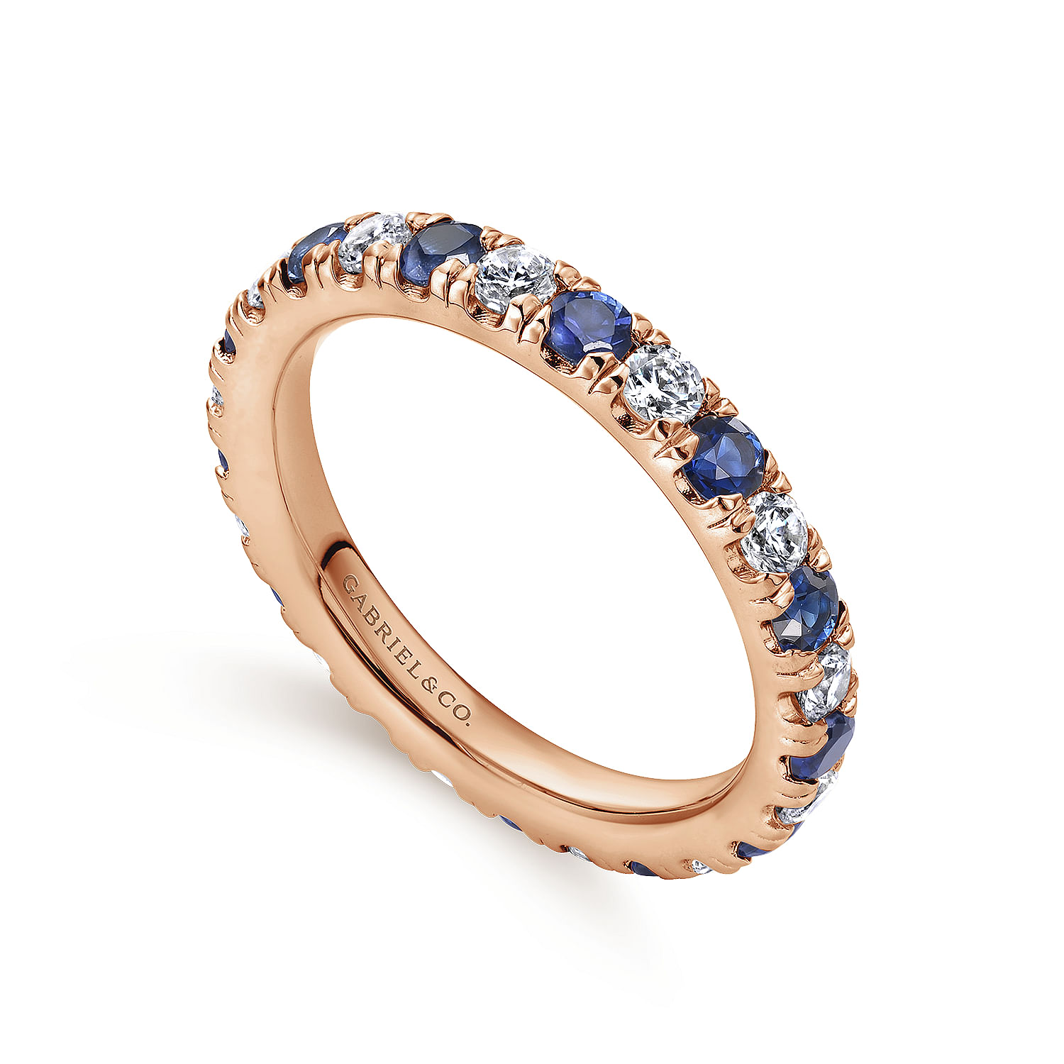 French Pave  Eternity Sapphire and Diamond Ring in 14K Rose Gold