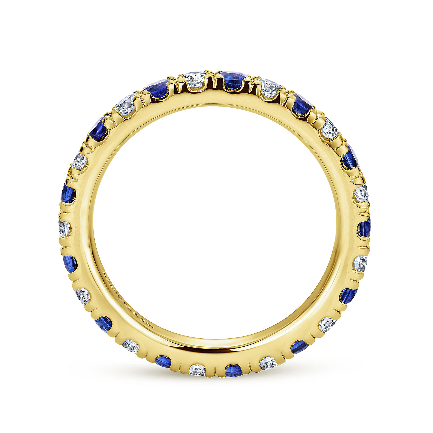 French Pave  Eternity Sapphire and Diamond Ring in 14K Yellow Gold