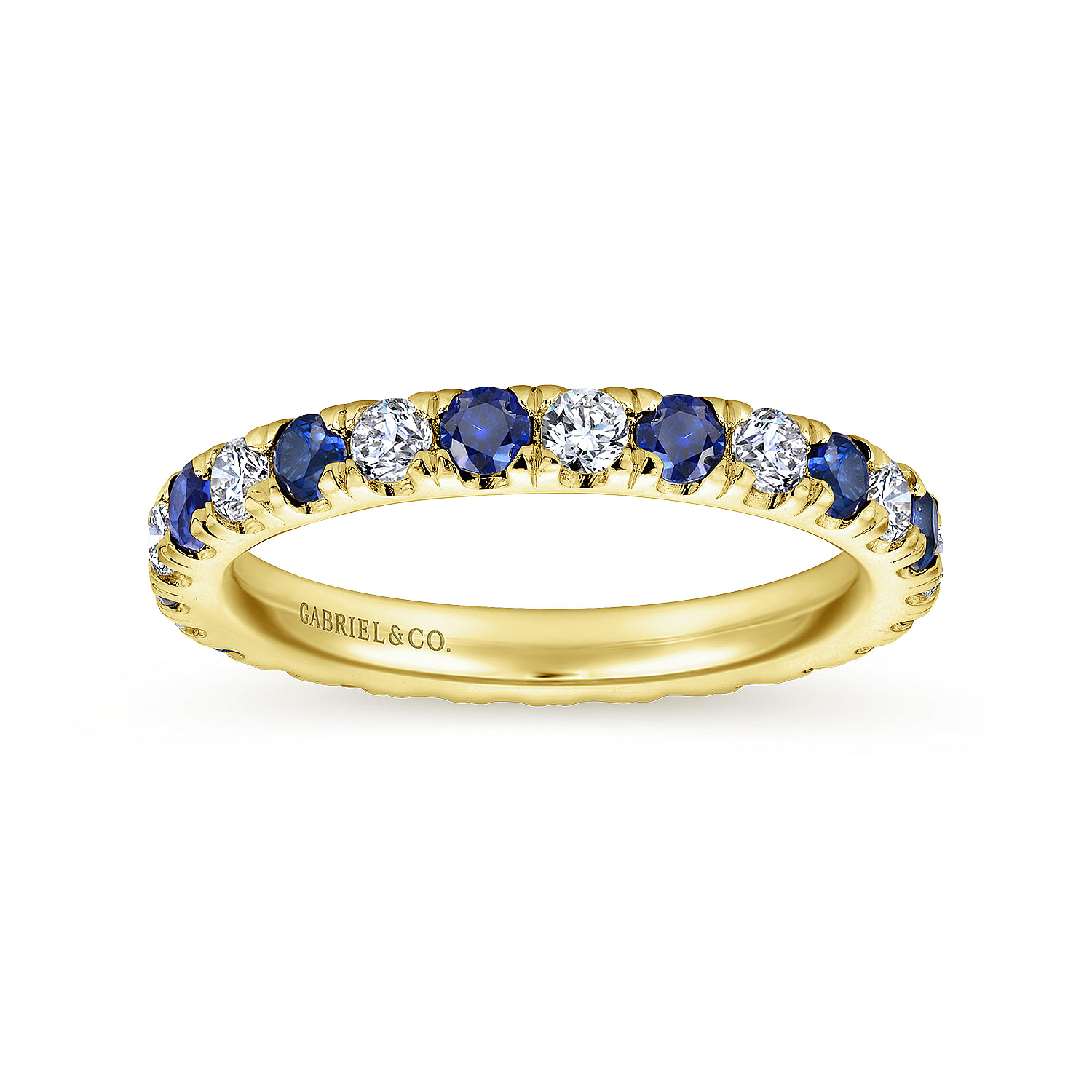 French Pave  Eternity Sapphire and Diamond Ring in 14K Yellow Gold