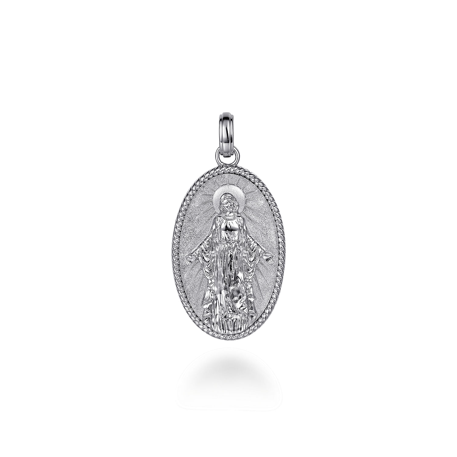 Oval 925 Sterling Silver Virgin Mary Pendant with Twisted Rope Frame