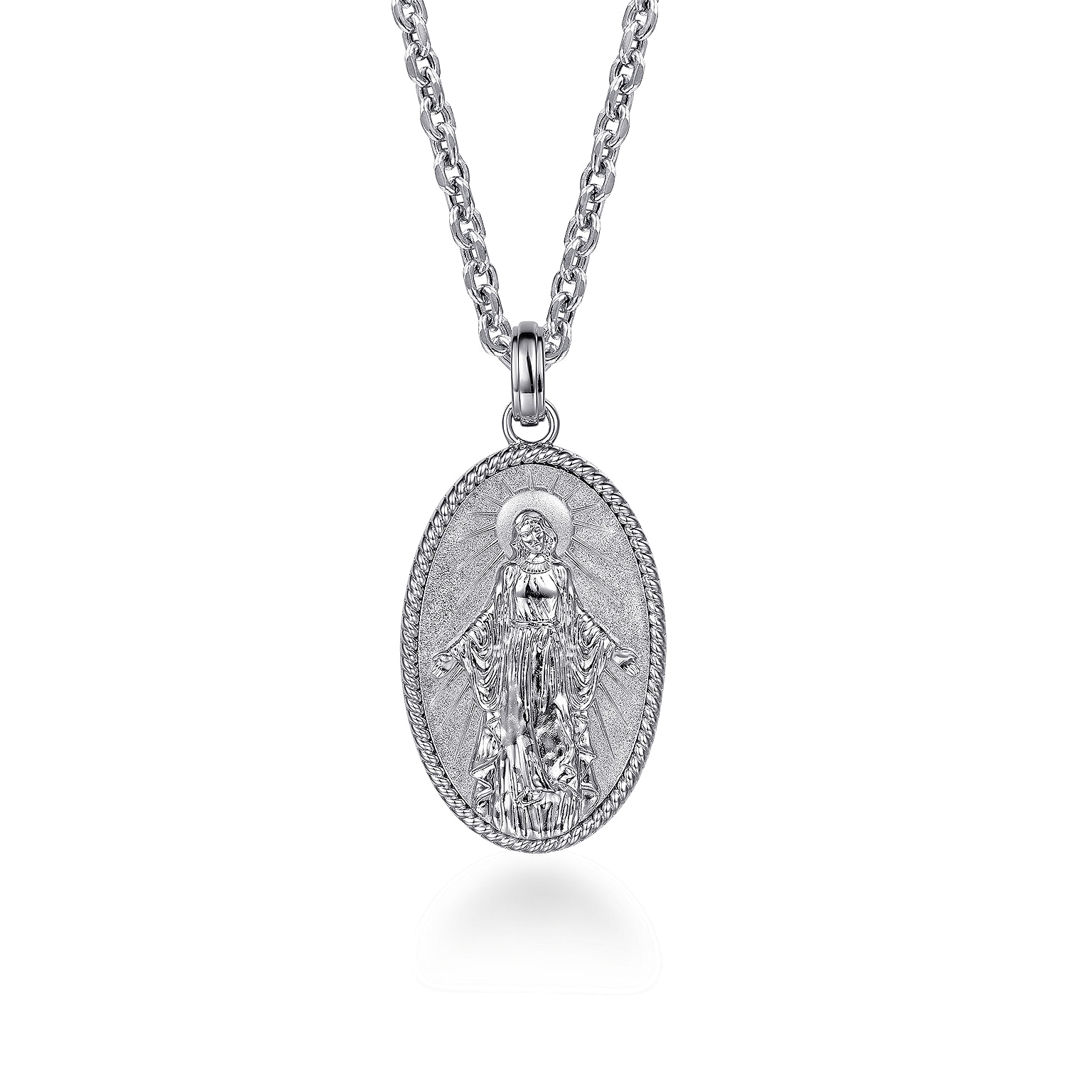 Oval 925 Sterling Silver Virgin Mary Pendant with Twisted Rope Frame