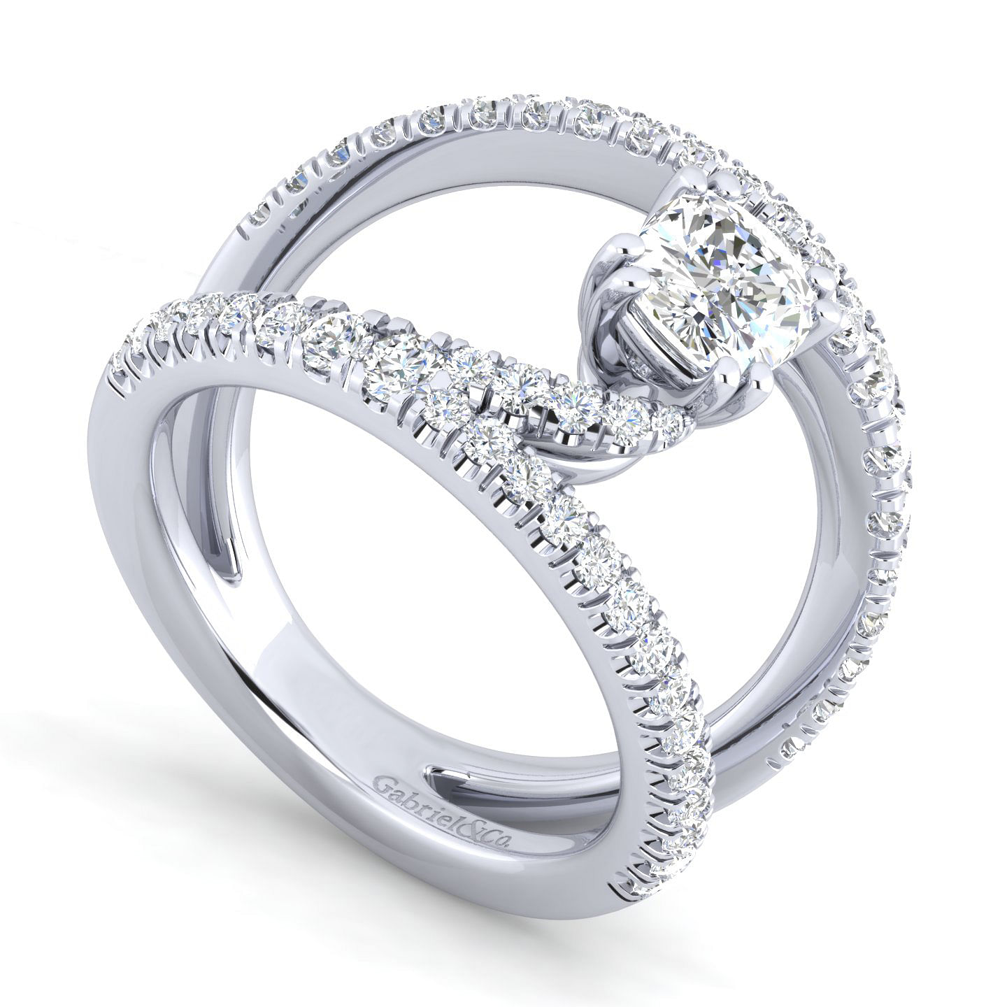 Platinum Cushion Cut Freeform Diamond Engagement Ring