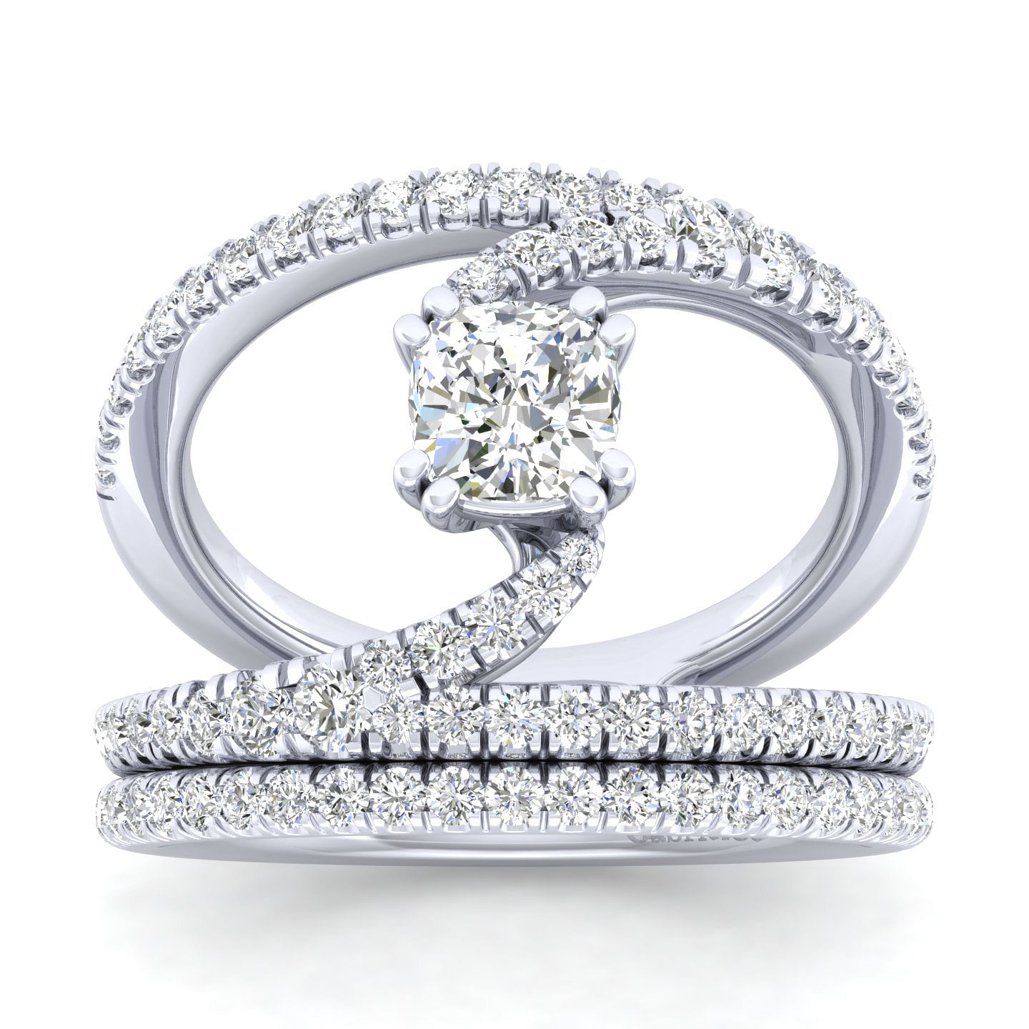 Platinum Cushion Cut Freeform Diamond Engagement Ring