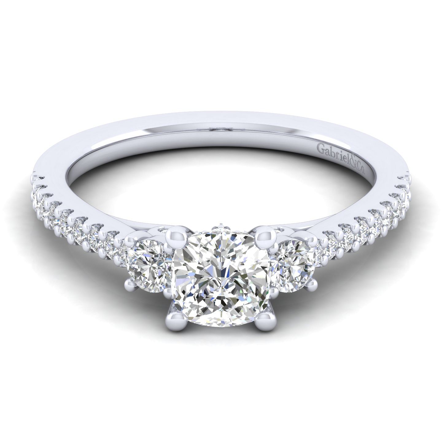 Platinum Cushion Cut Three Stone Diamond Engagement Ring