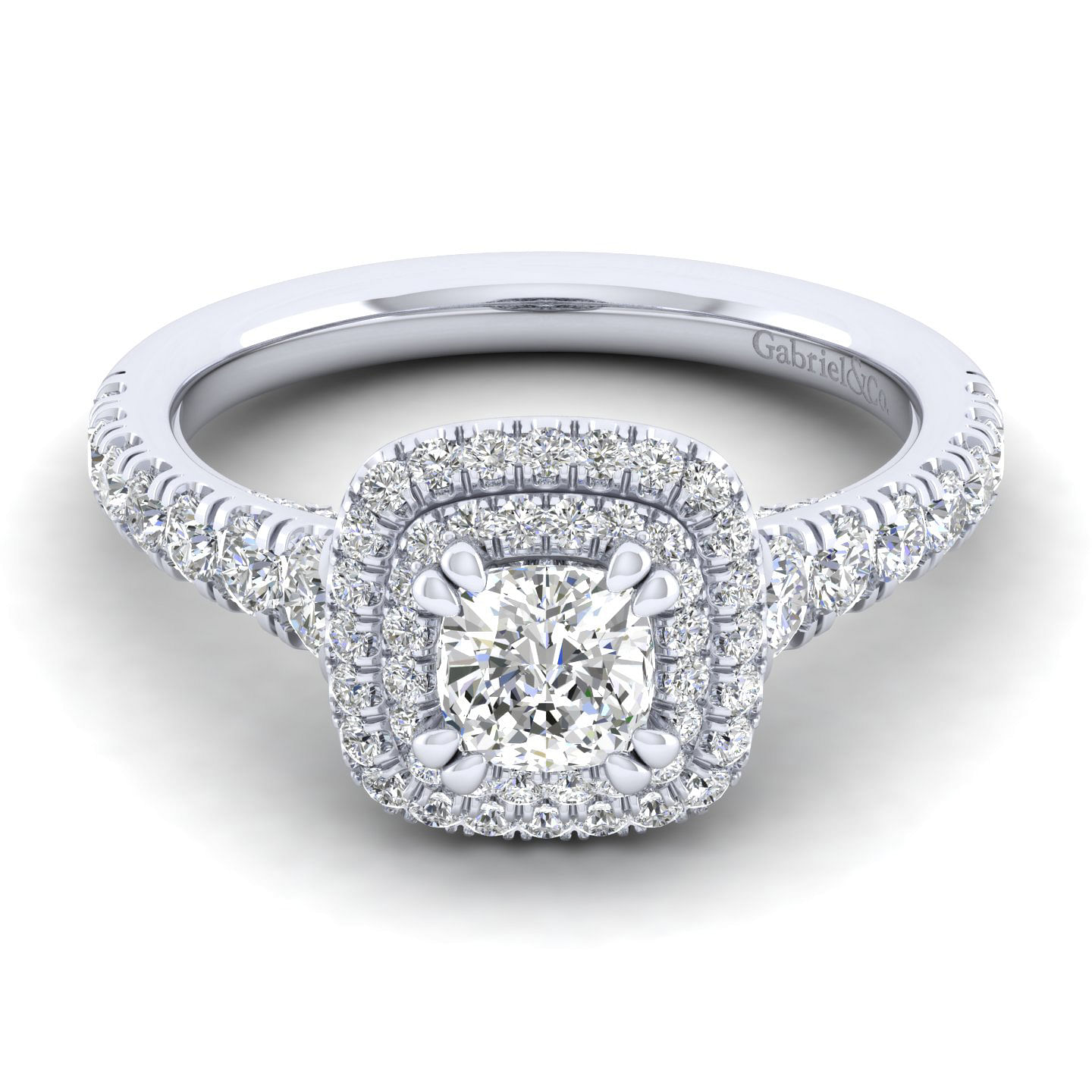 Platinum Cushion Double Halo Diamond Engagement Ring