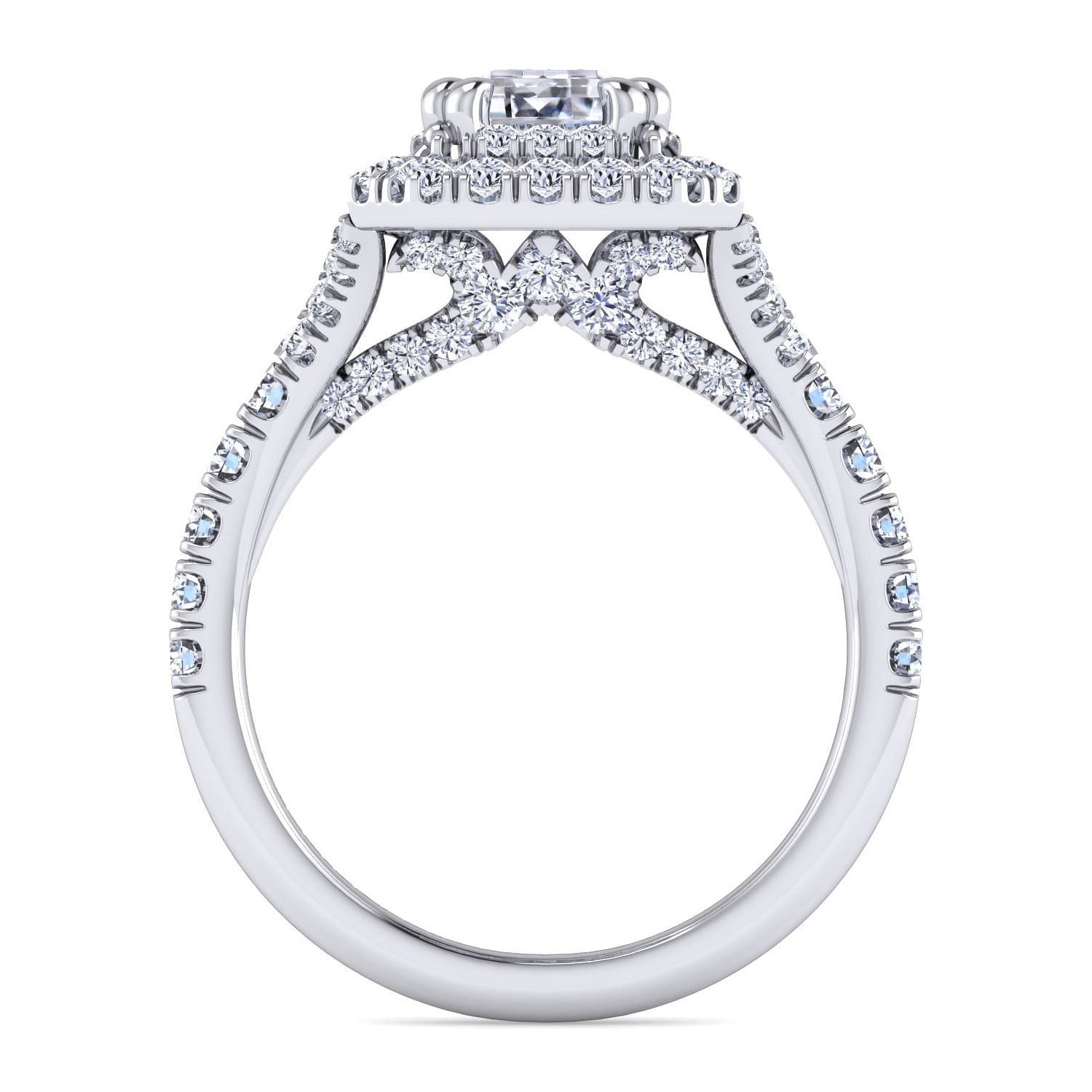 Platinum Double Halo Emerald Cut Diamond Engagement Ring