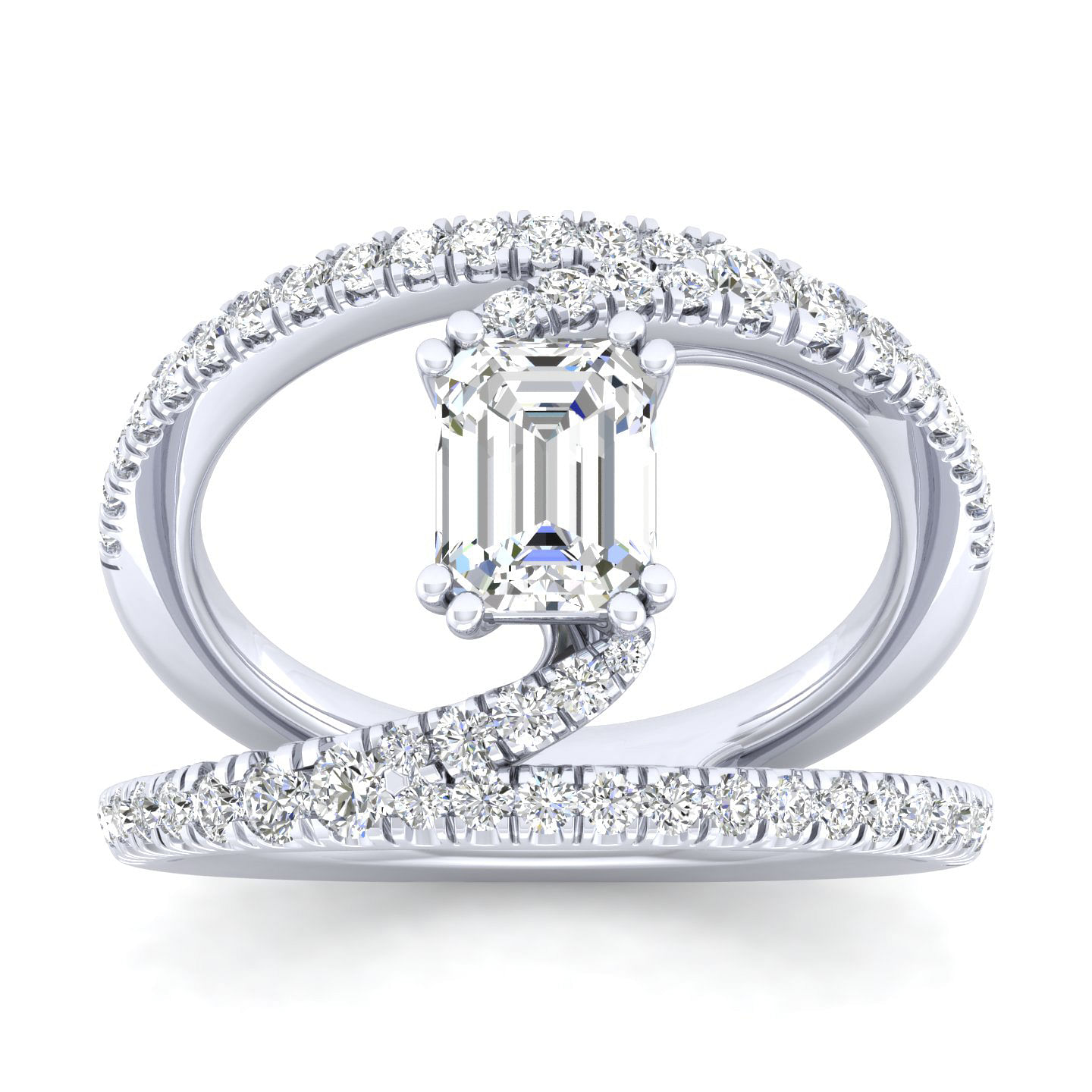 Platinum Emerald Cut Freeform Diamond Engagement Ring