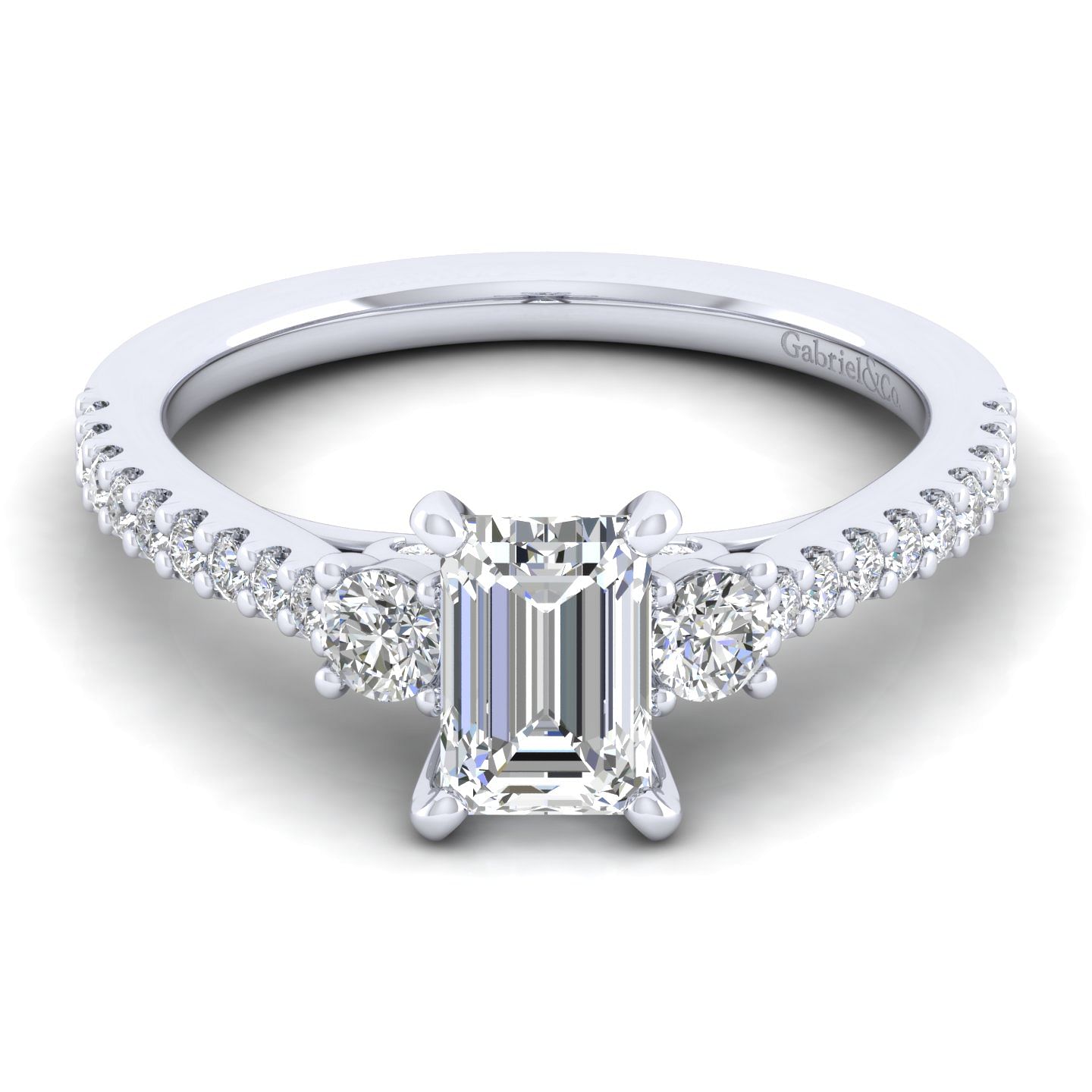 Platinum Emerald Cut Three Stone Diamond Engagement Ring