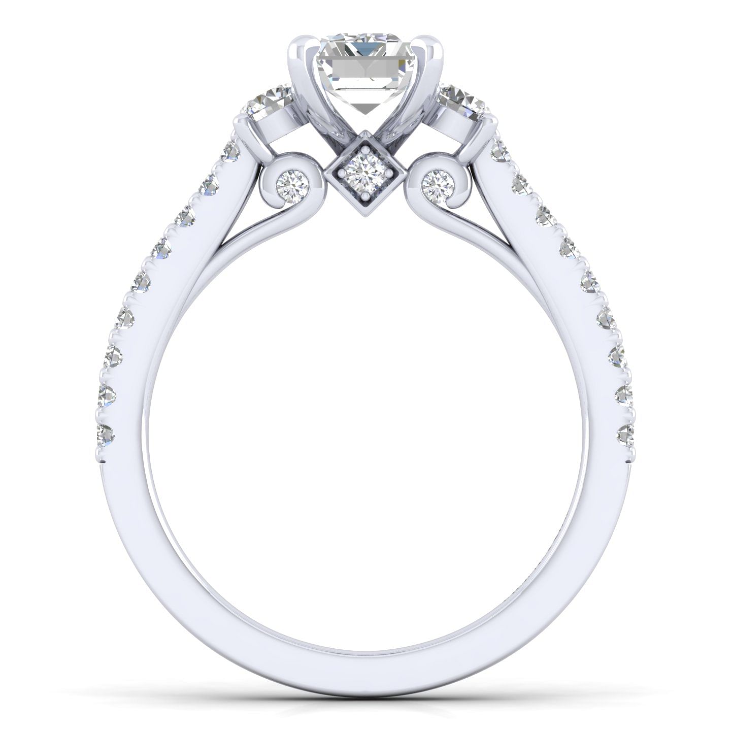 Platinum Emerald Cut Three Stone Diamond Engagement Ring