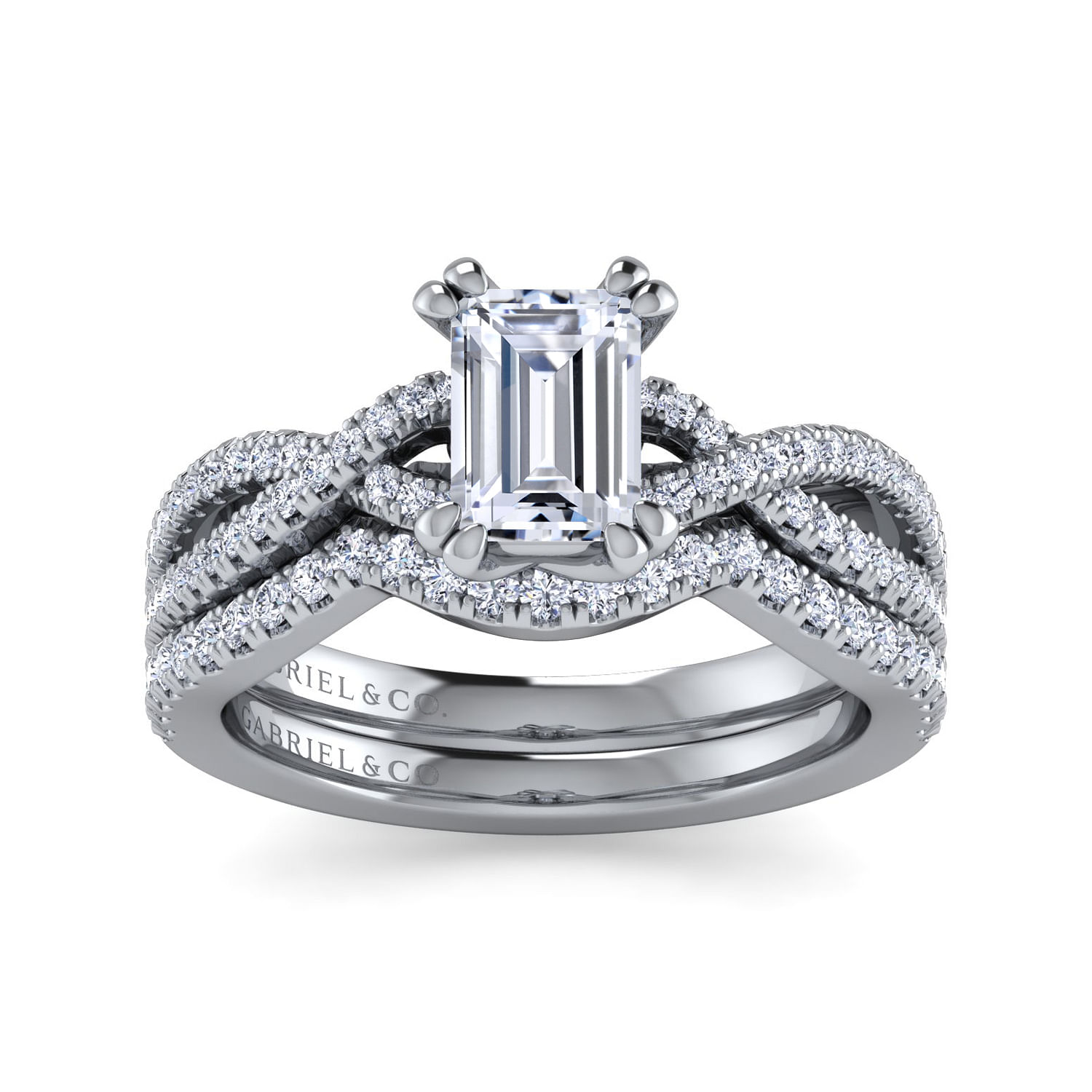 Platinum Emerald Cut Twisted Diamond Engagement Ring