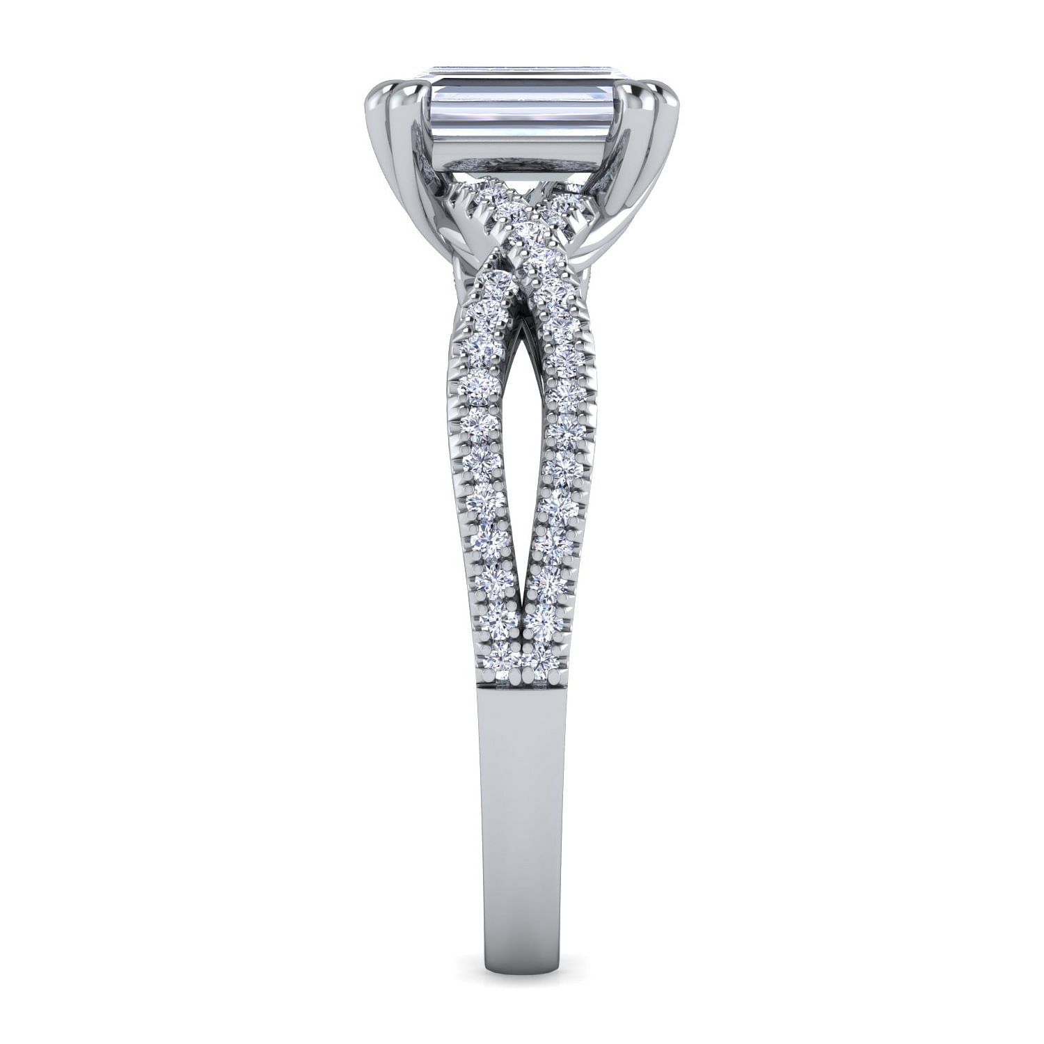 Platinum Emerald Cut Twisted Diamond Engagement Ring