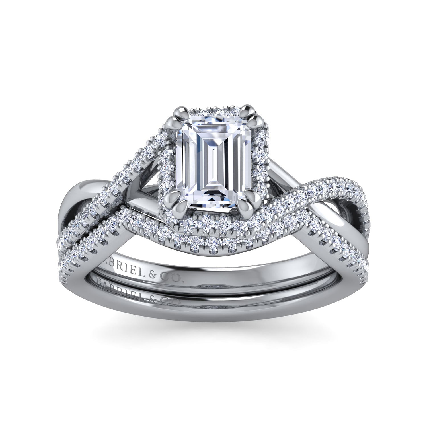 Platinum Emerald Halo Diamond Engagement Ring