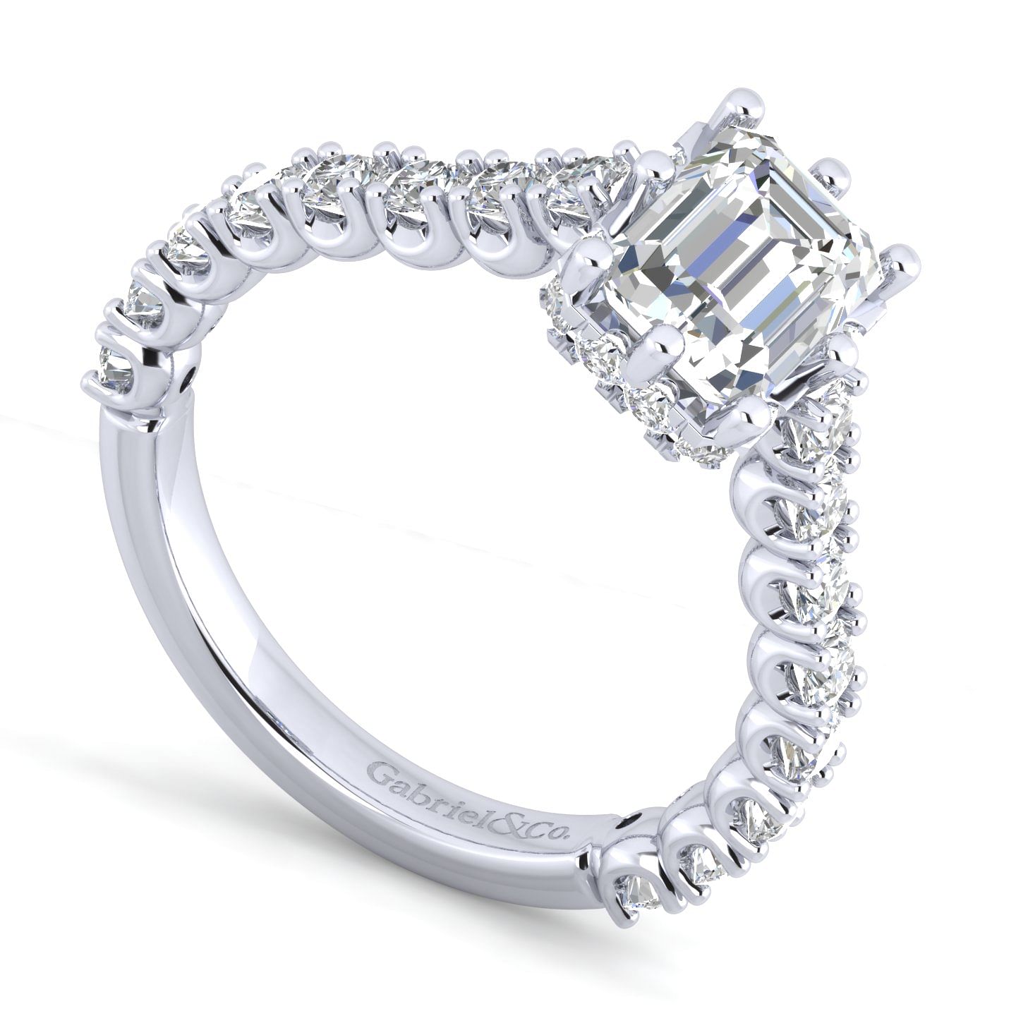 Platinum Hidden Halo Emerald Cut Diamond Engagement Ring
