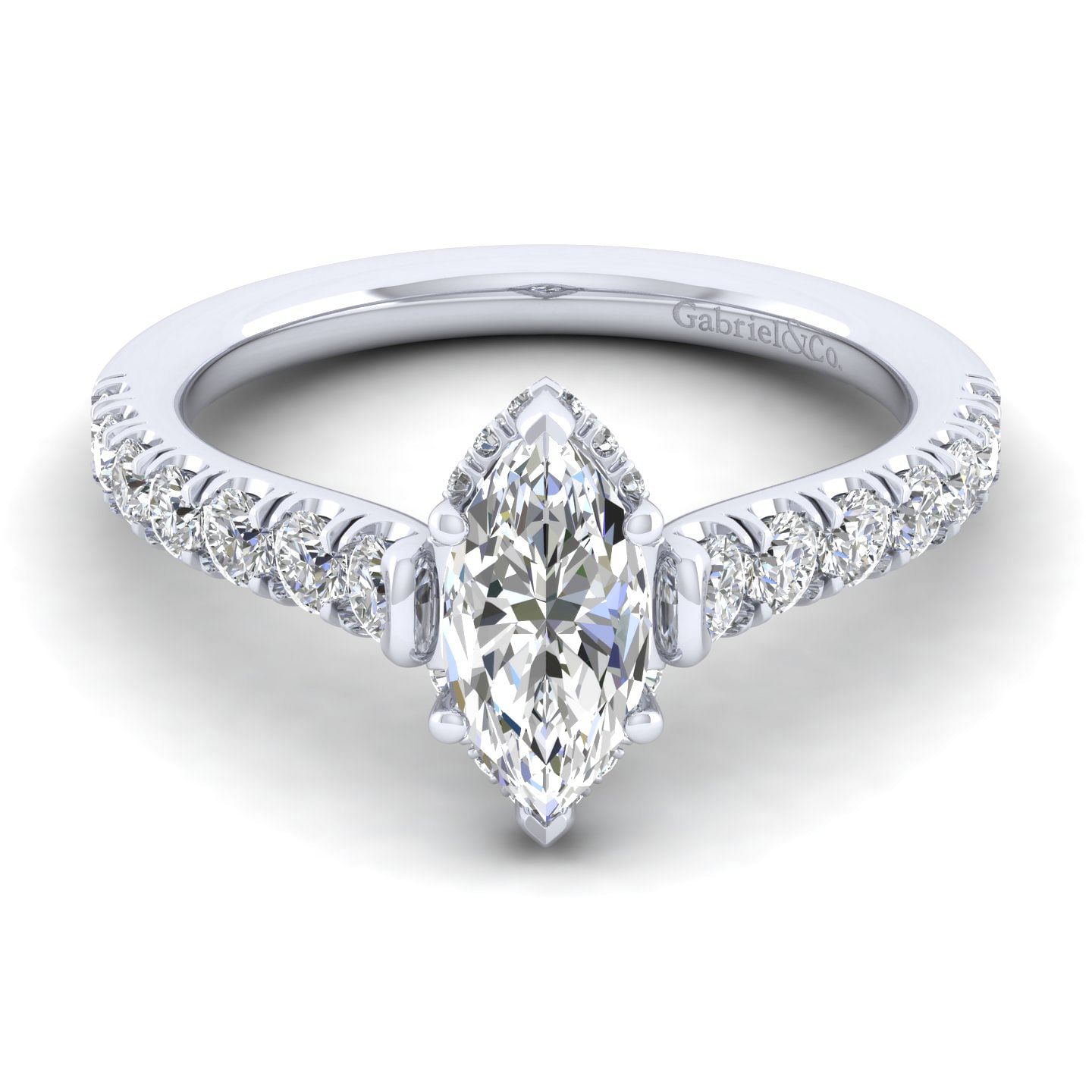 Platinum Hidden Halo Marquise Shape Diamond Engagement Ring