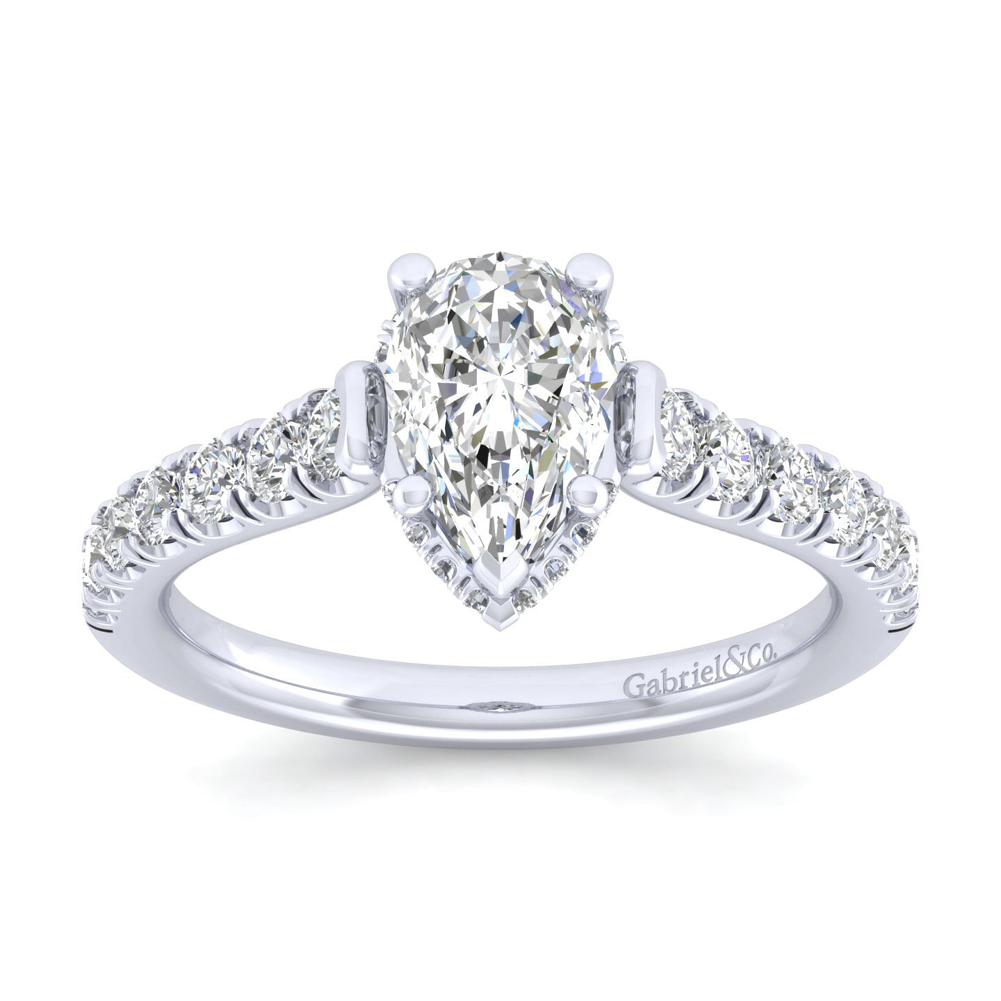 Platinum Hidden Halo Pear Shape Diamond Engagement Ring