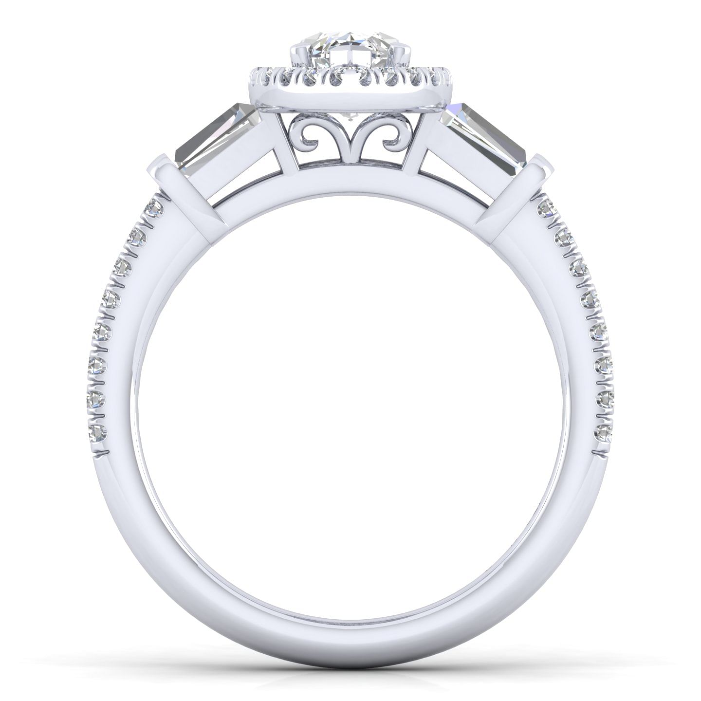 Platinum Marquise Shape Three Stone Halo Diamond Engagement Ring