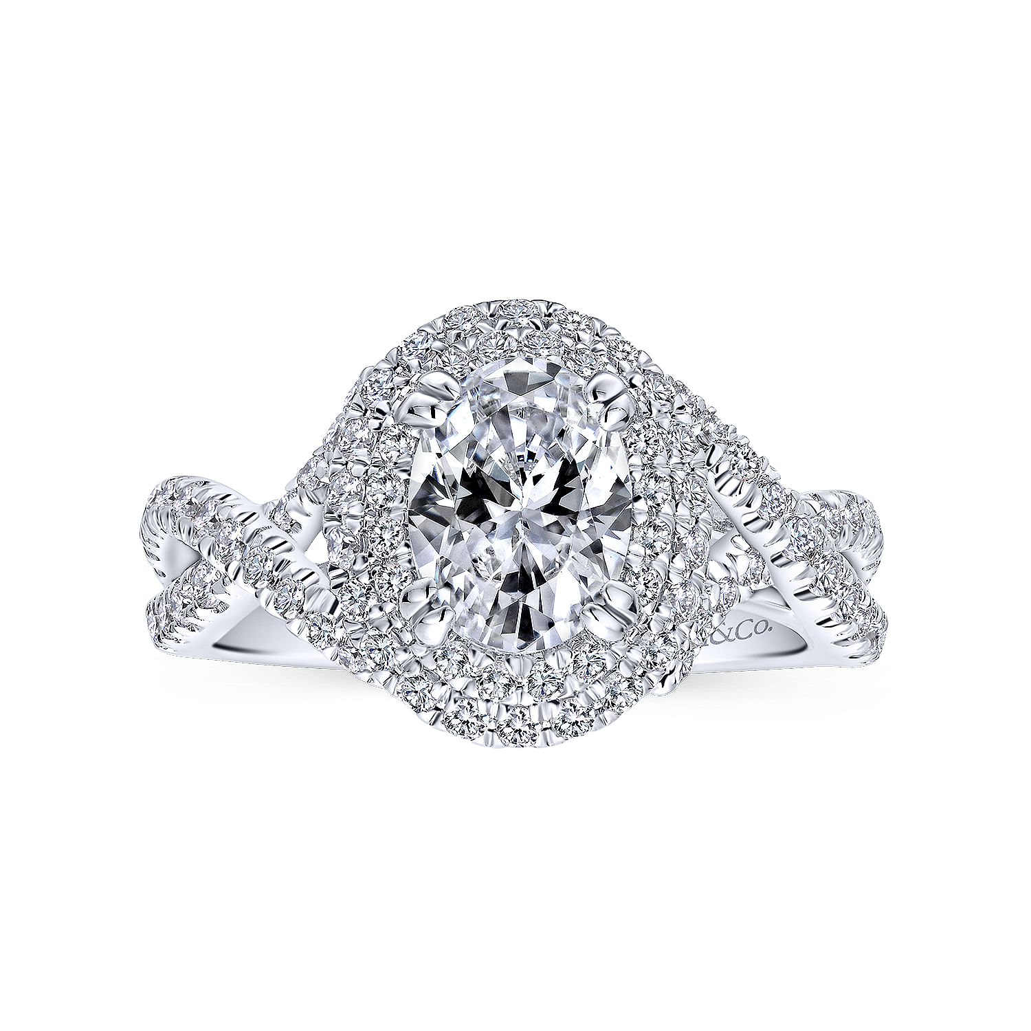 Platinum Oval Double Halo Diamond Engagement Ring