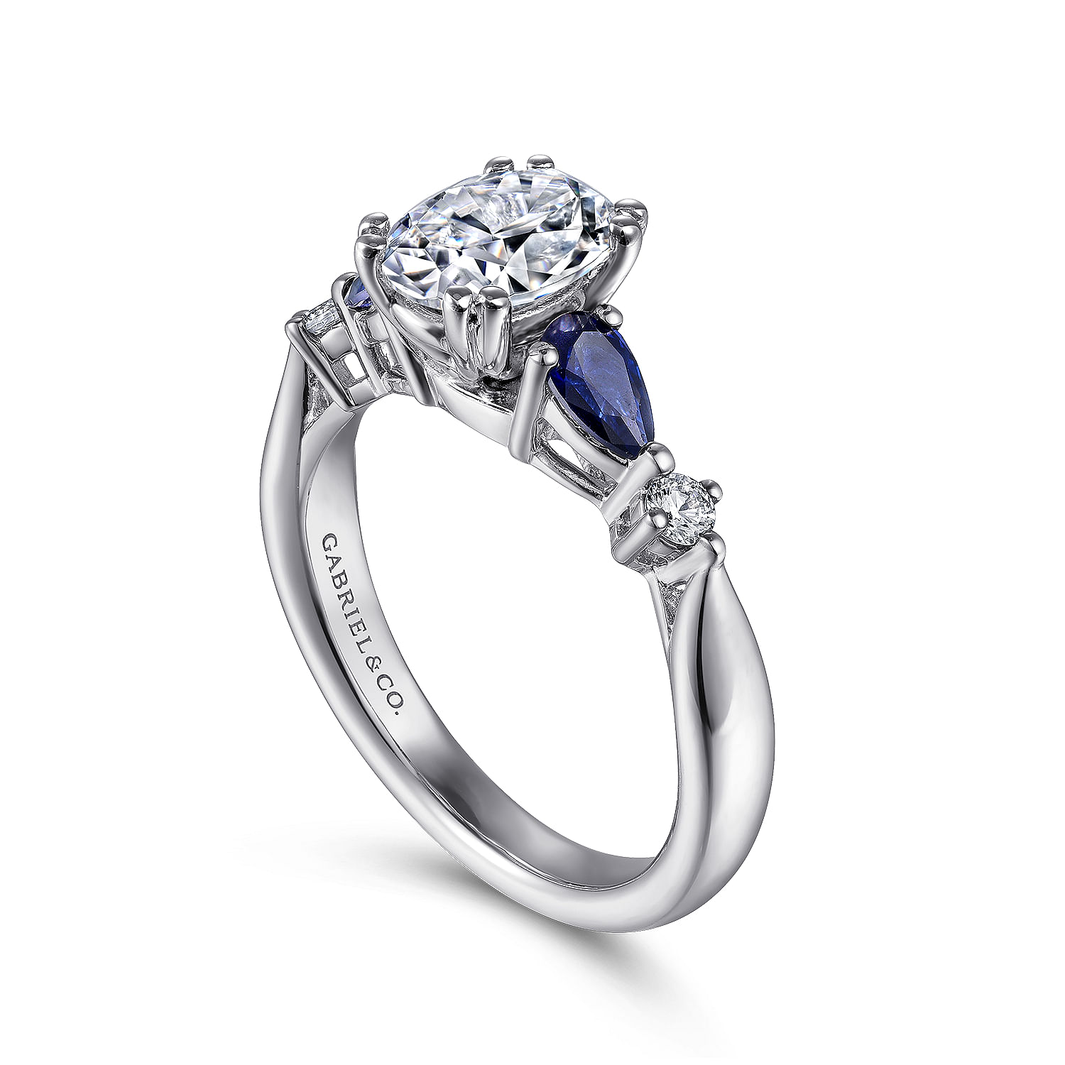 Platinum Oval Five Stone Sapphire and Diamond Engagement Ring