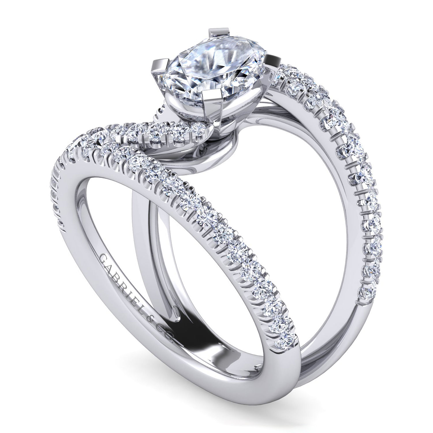 Platinum Oval Split Shank Diamond Engagement Ring