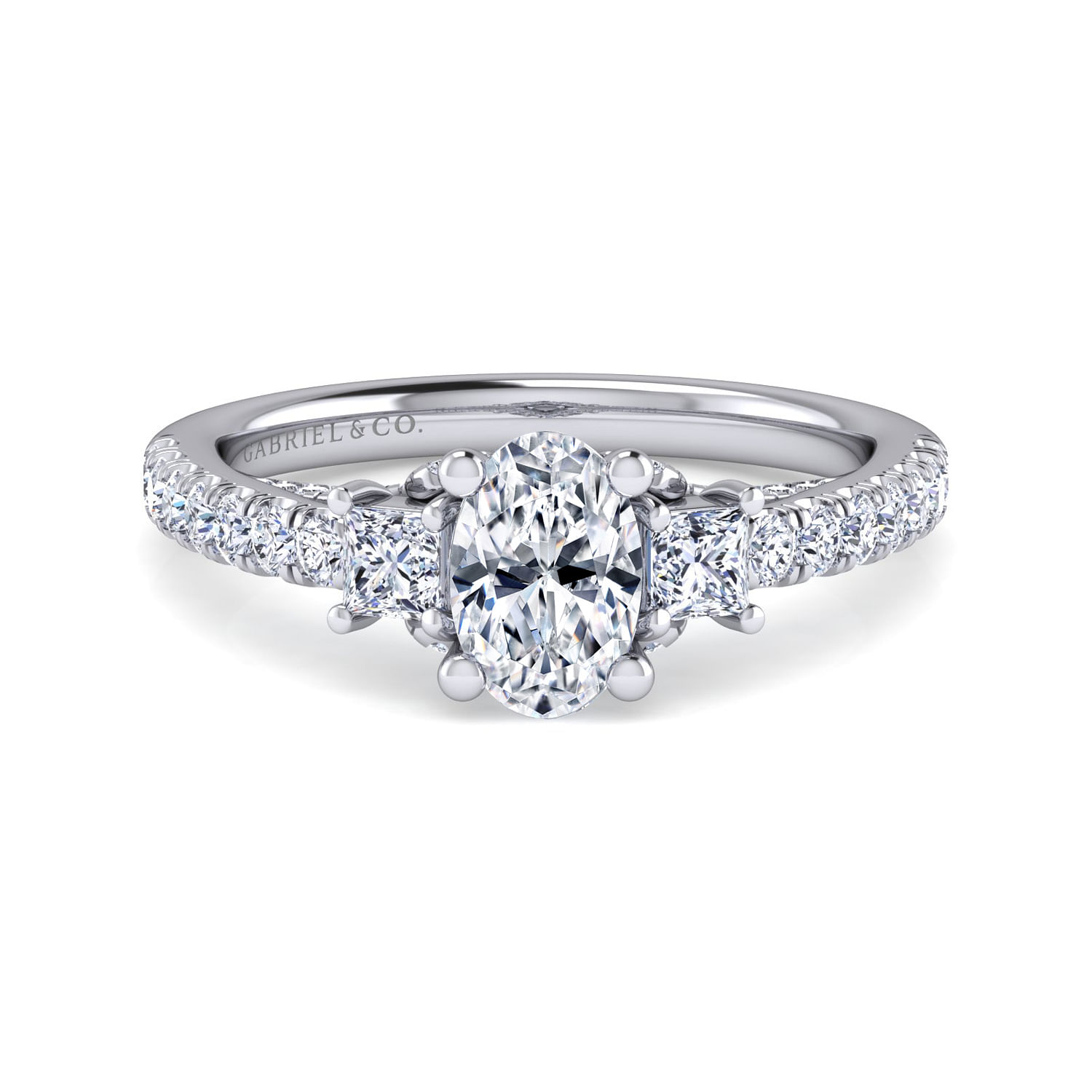 Platinum Oval Three Stone Diamond Engagement Ring