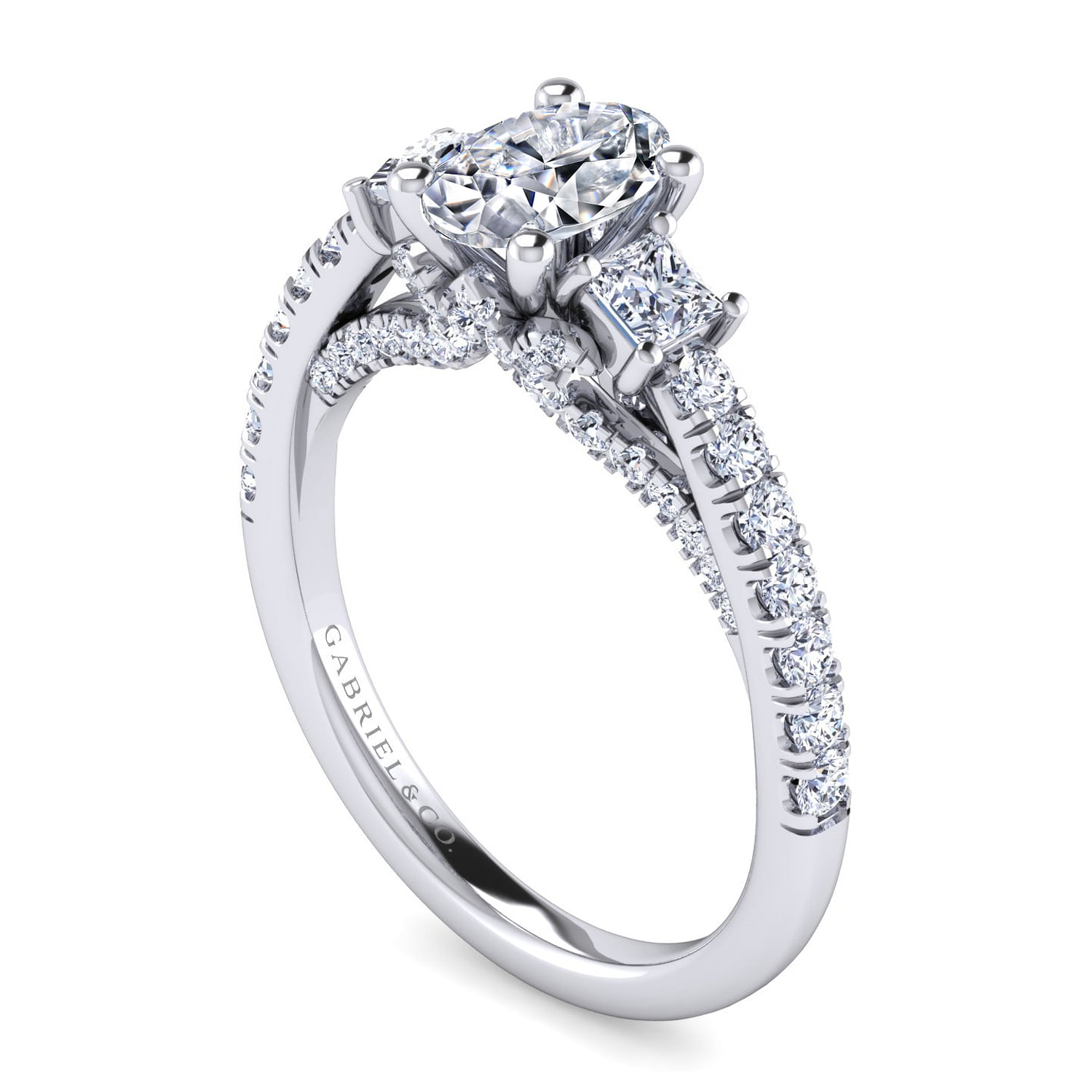 Platinum Oval Three Stone Diamond Engagement Ring