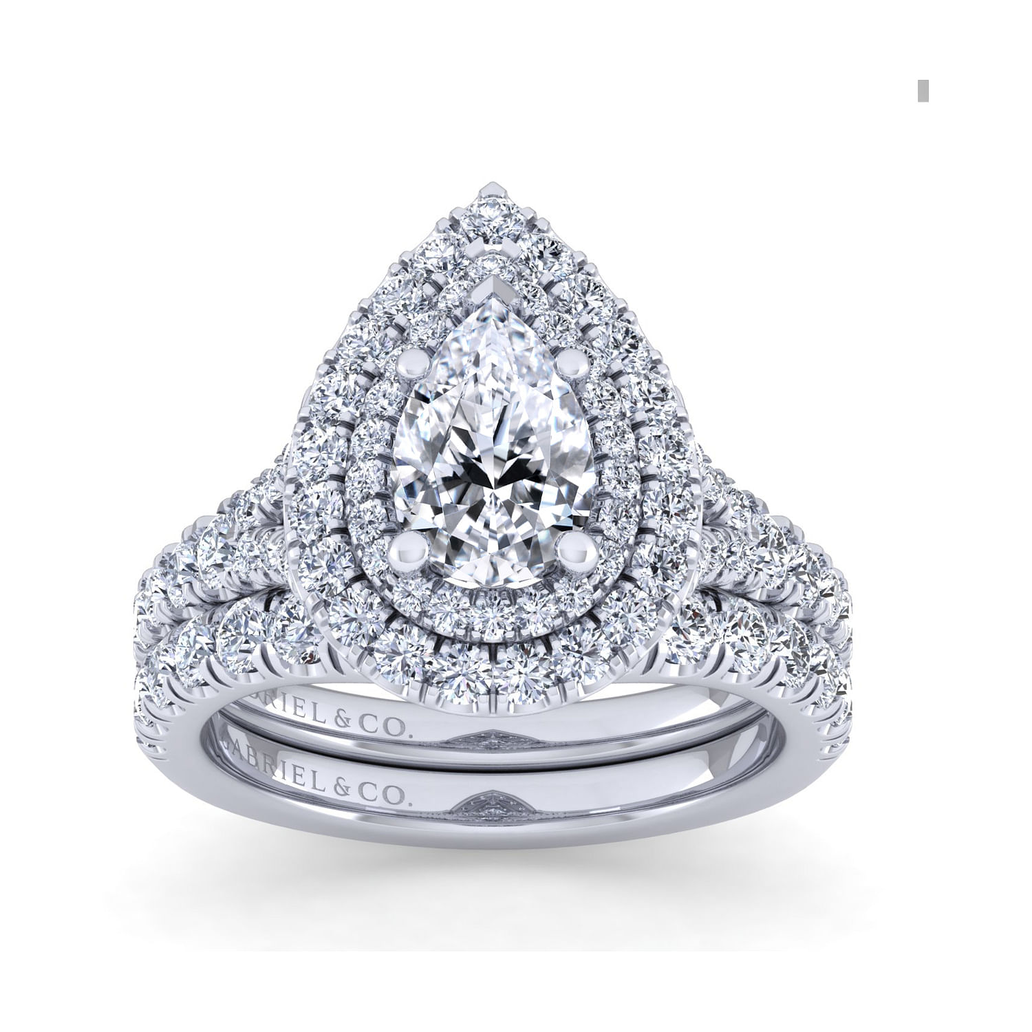 Platinum Pear Shape Double Halo Diamond Engagement Ring