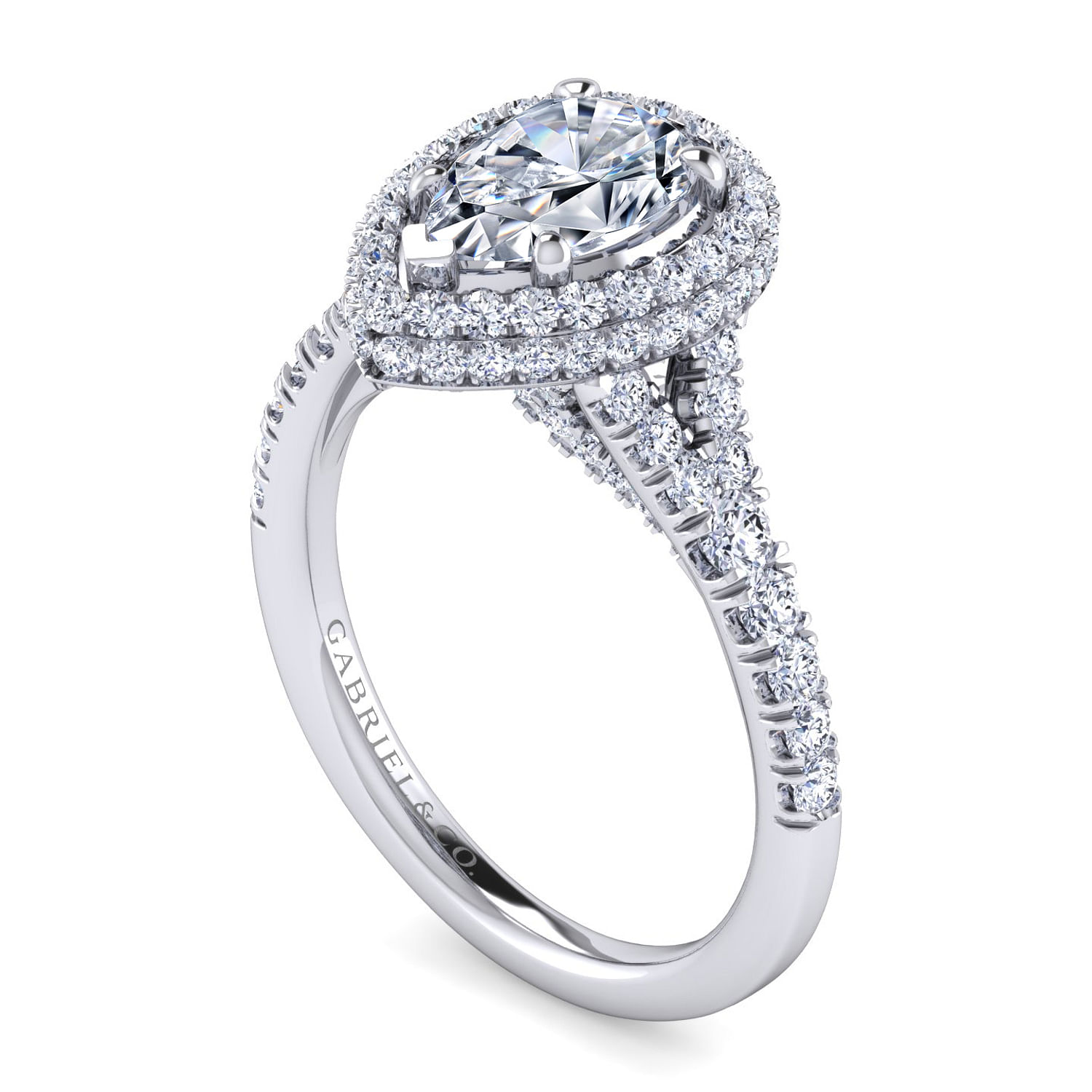Platinum Pear Shape Halo Diamond Engagement Ring