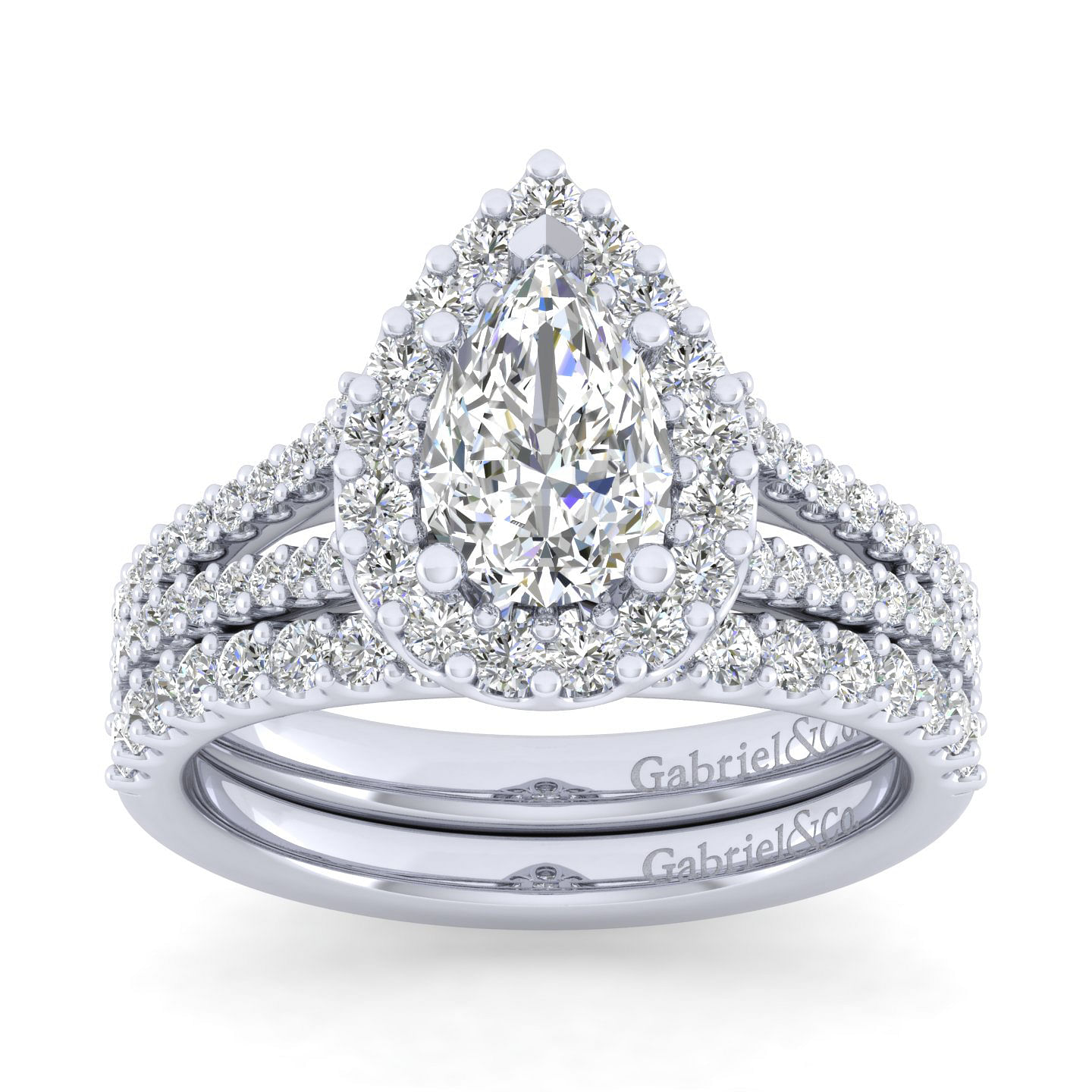 Platinum Pear Shape Halo Diamond Engagement Ring