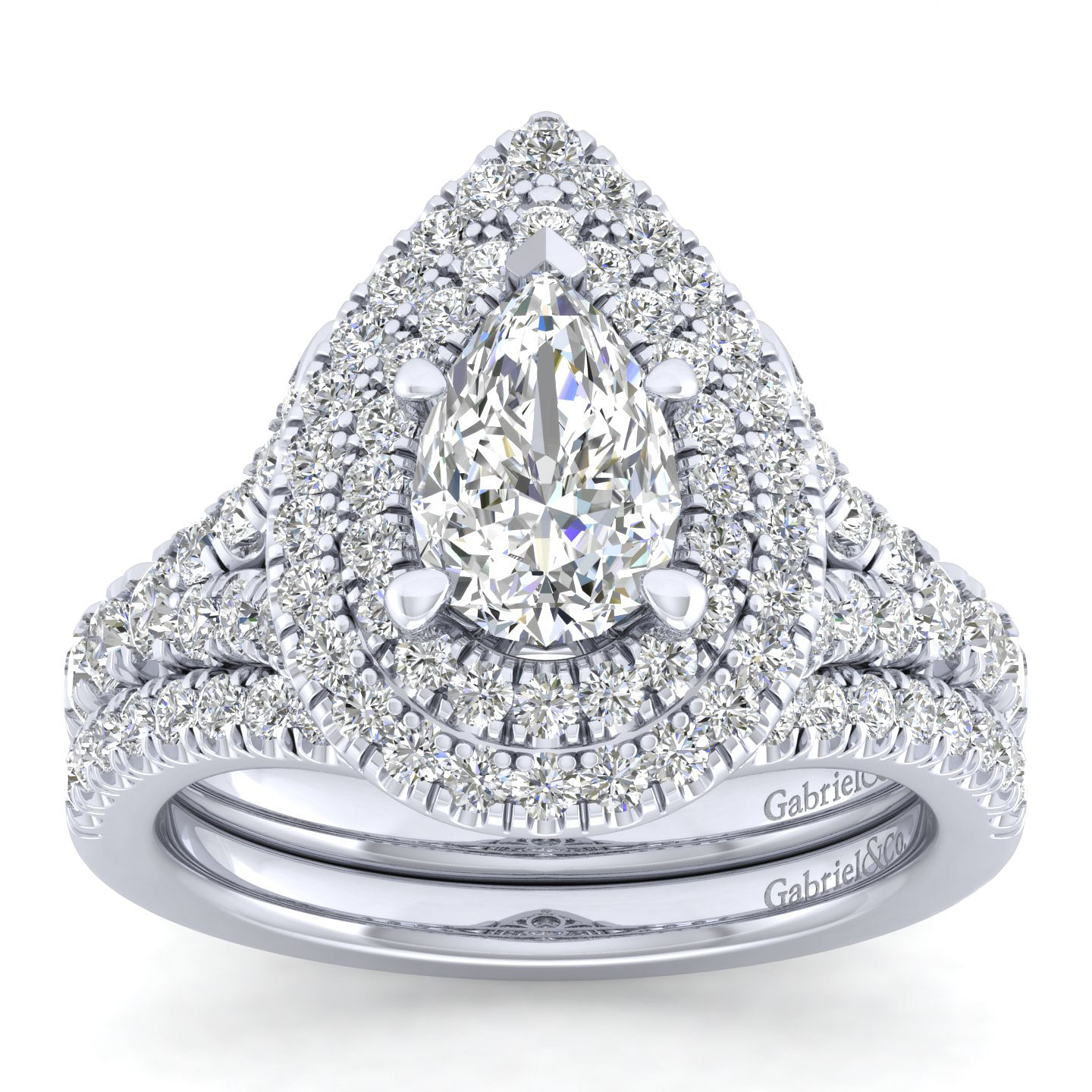 Platinum Pear Shaped Double Halo Diamond Engagement Ring