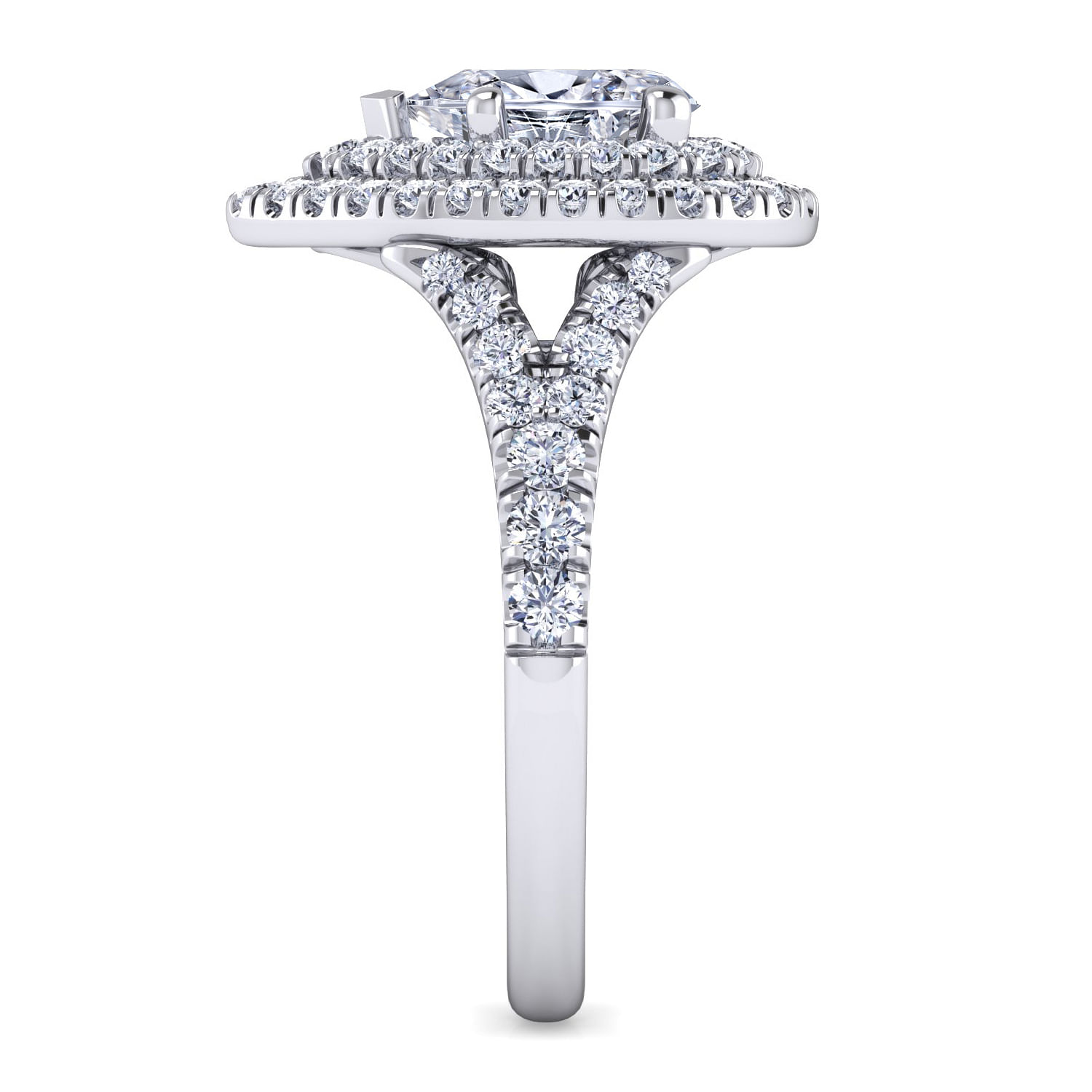 Platinum Pear Shaped Double Halo Diamond Engagement Ring