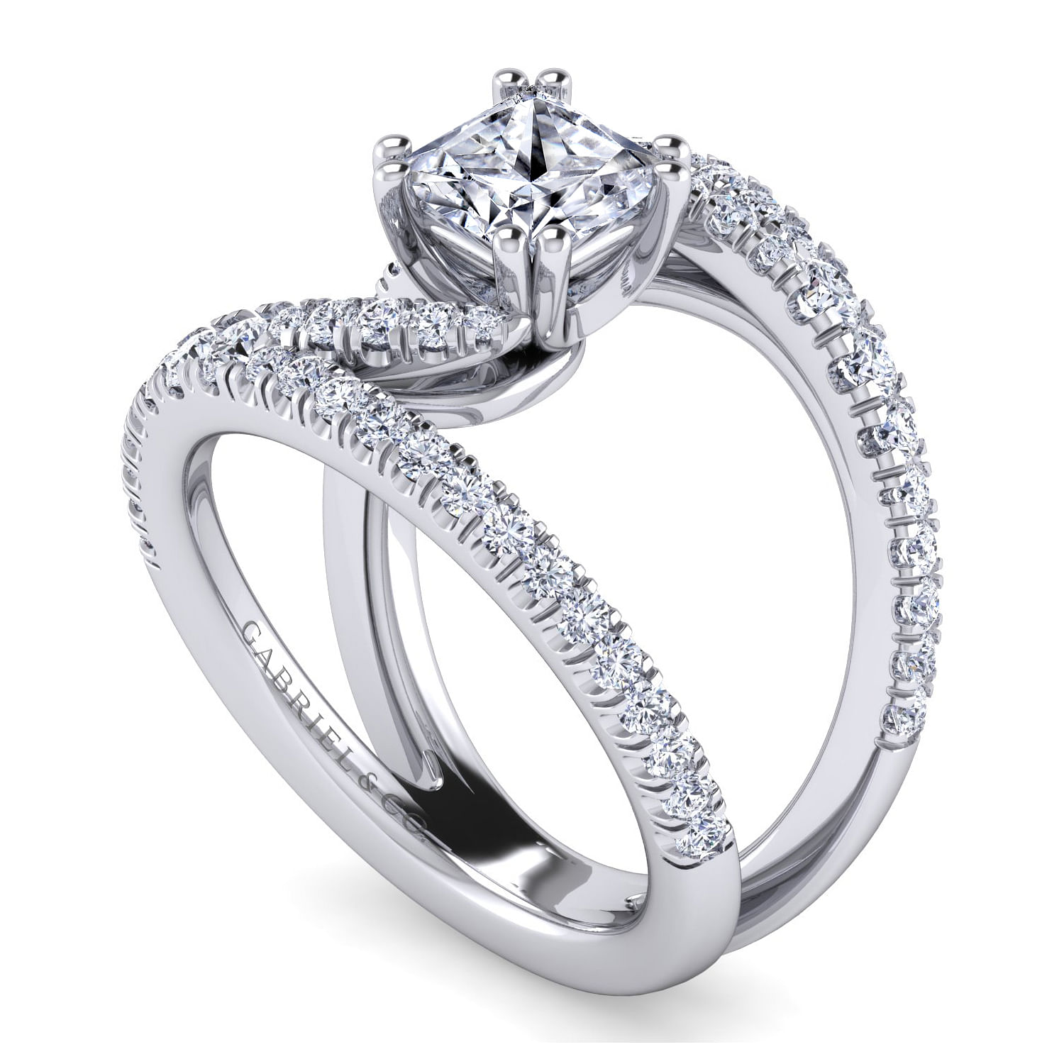 Platinum Princess Cut Freeform Diamond Engagement Ring