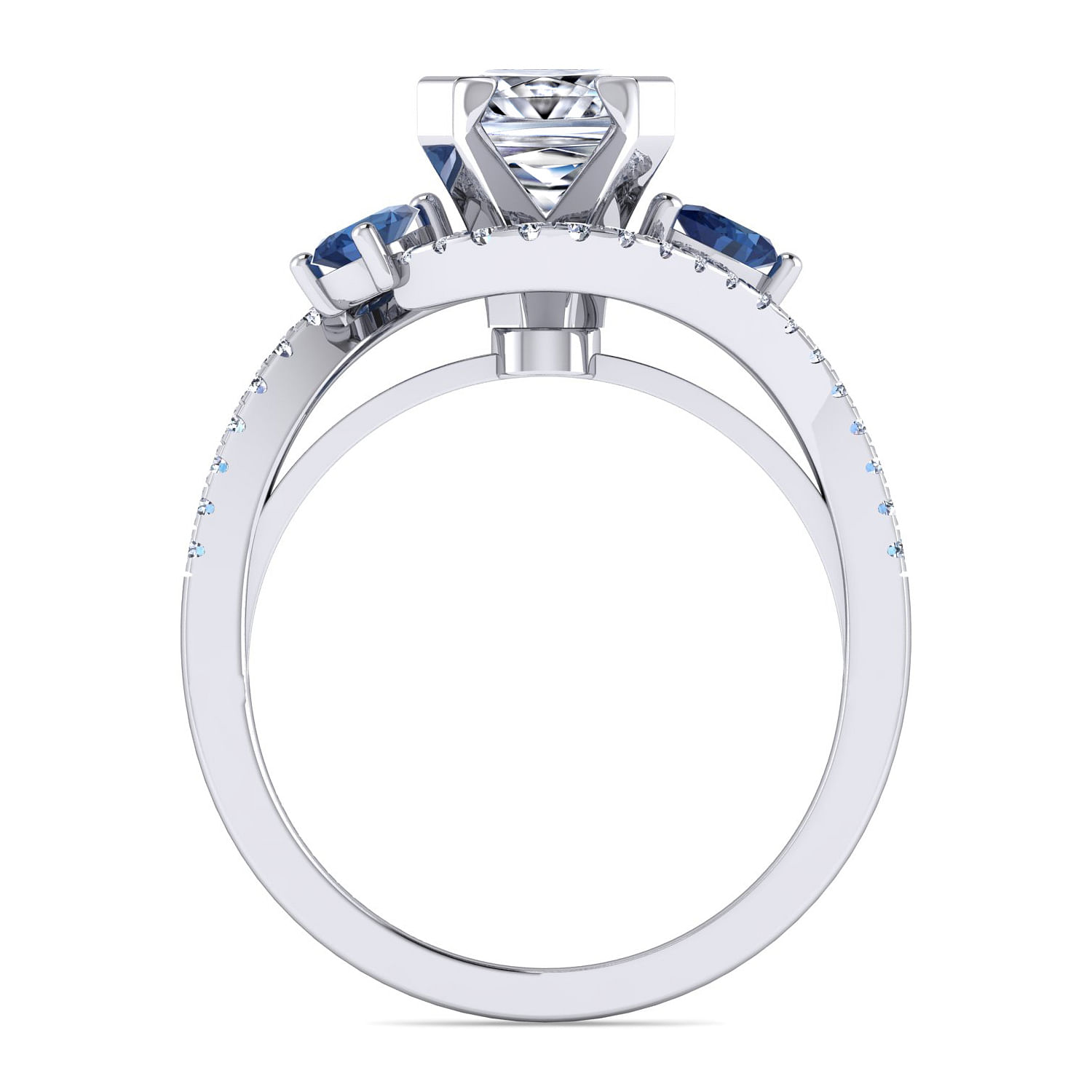 Platinum Princess Cut Three Stone Sapphire and Diamond Engagement Ring