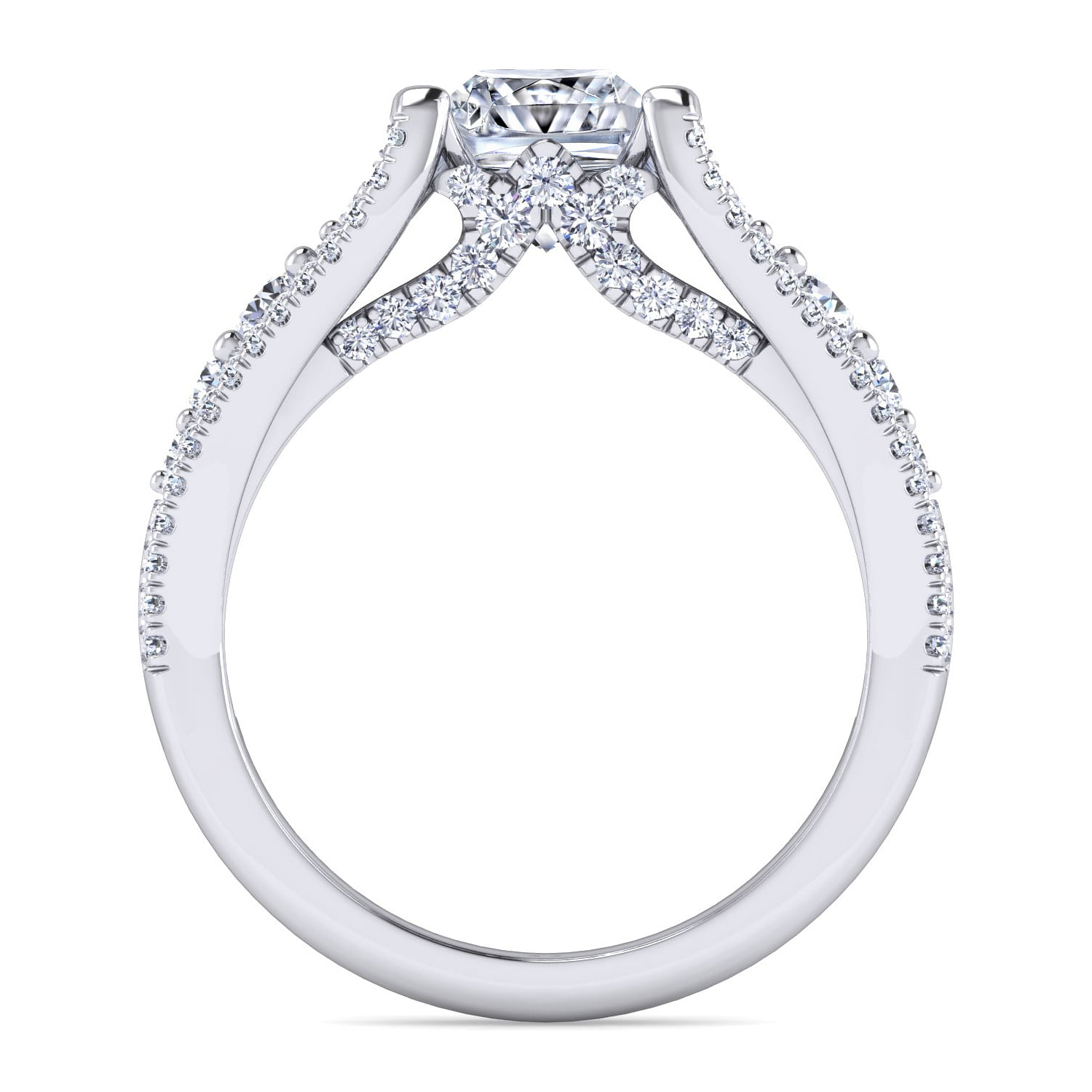 Platinum Princess Cut Wide Band Diamond Engagement Ring