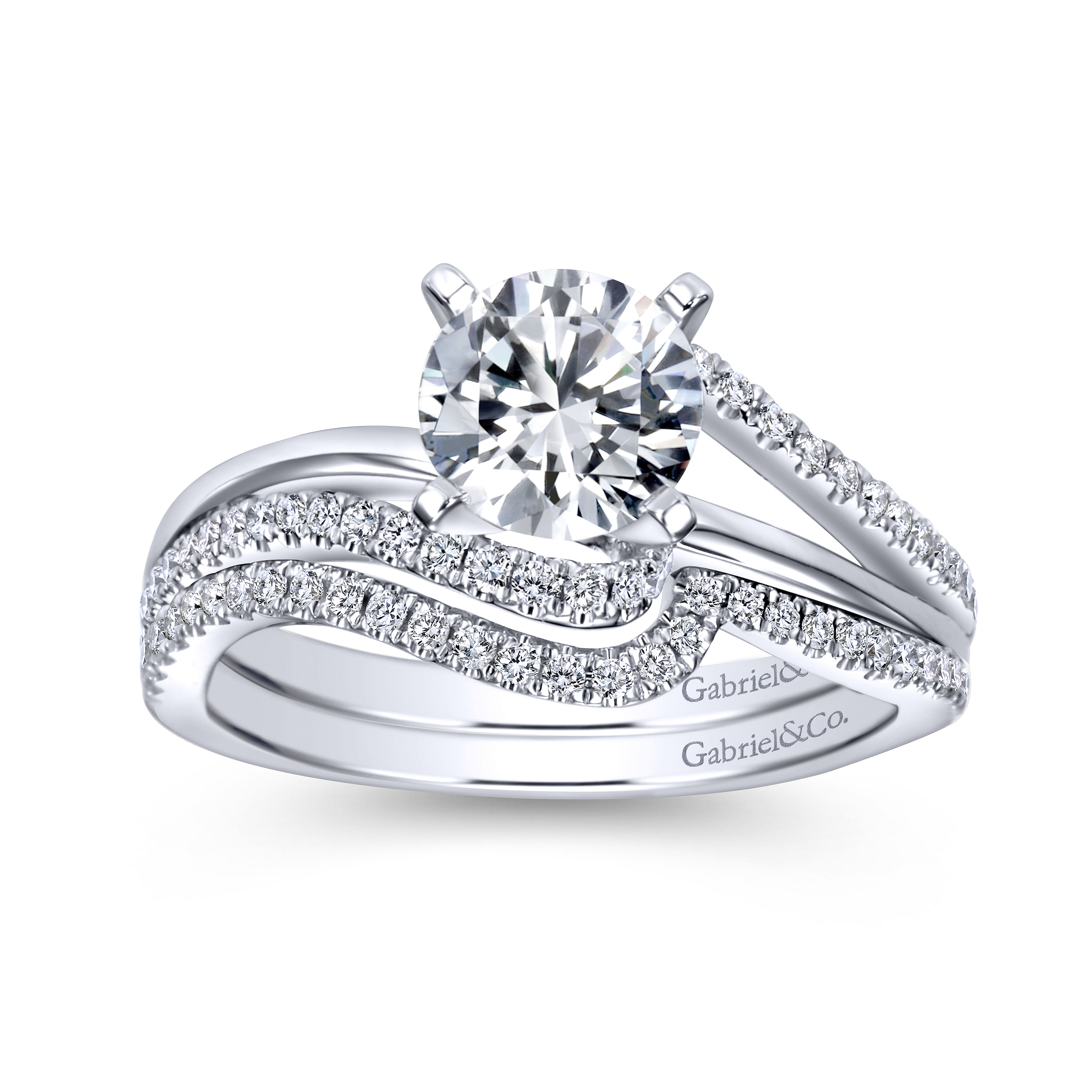 Platinum Round Bypass Diamond Engagement Ring