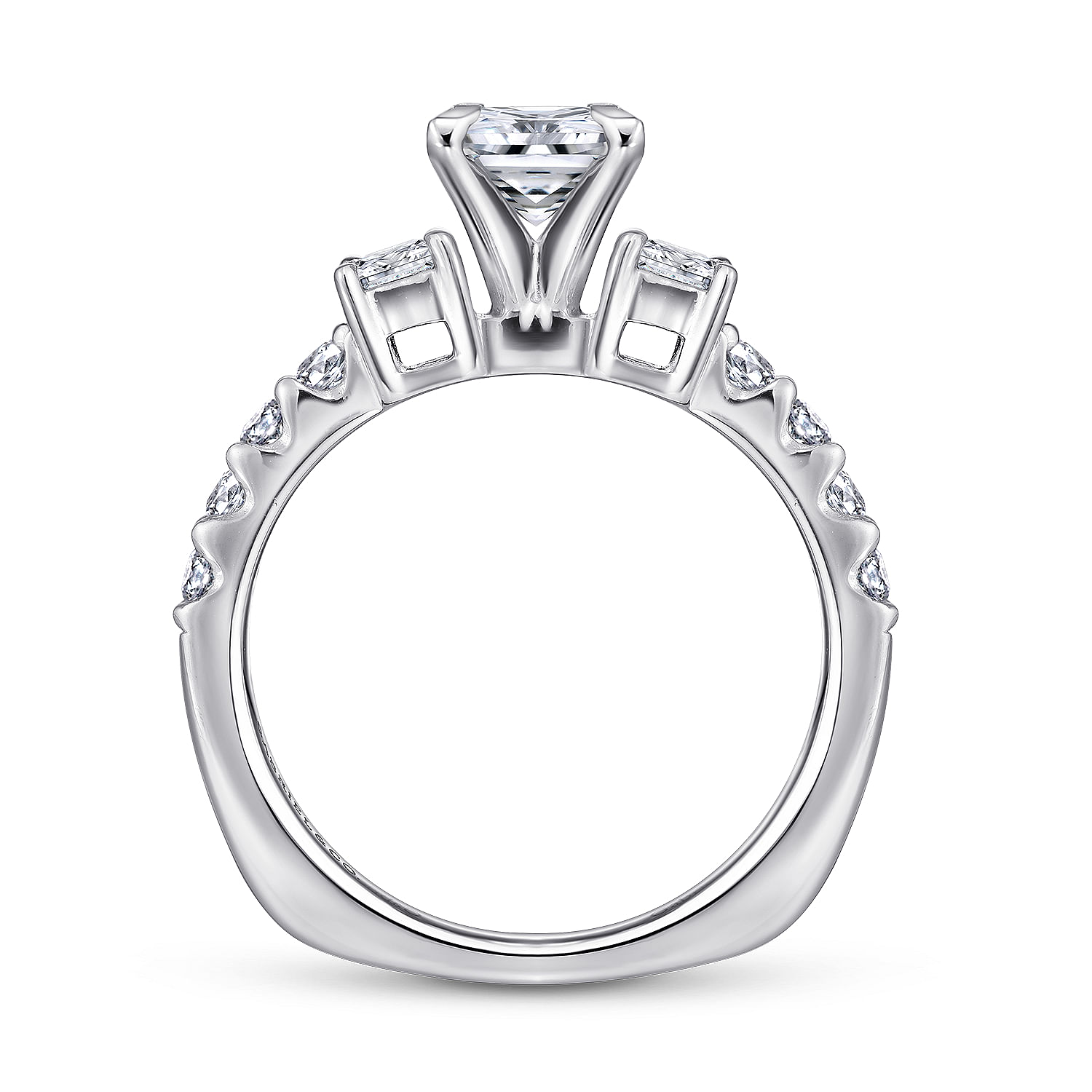 Platinum Round Princess Cut Three Stone Diamond Engagement Ring