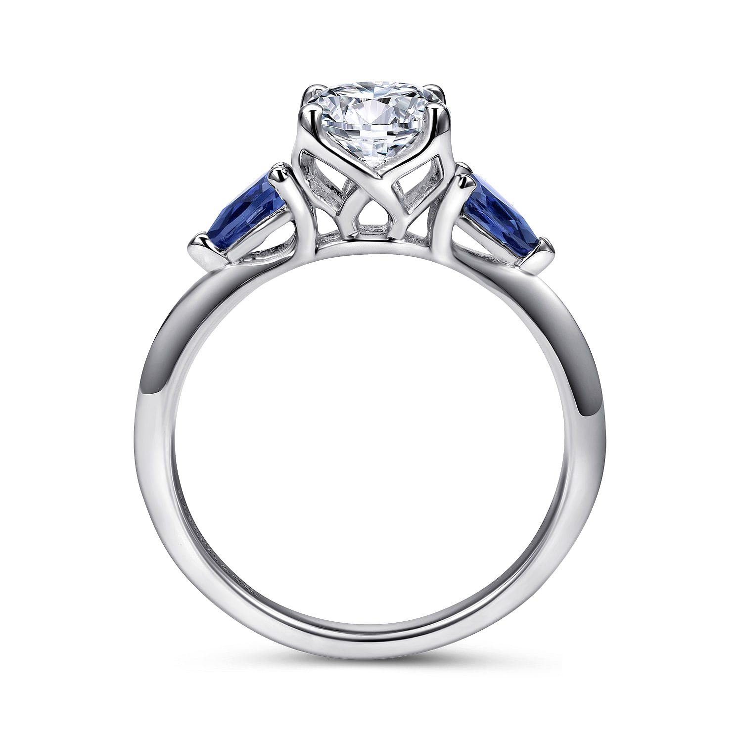Platinum Round Sapphire and Diamond Engagement Ring