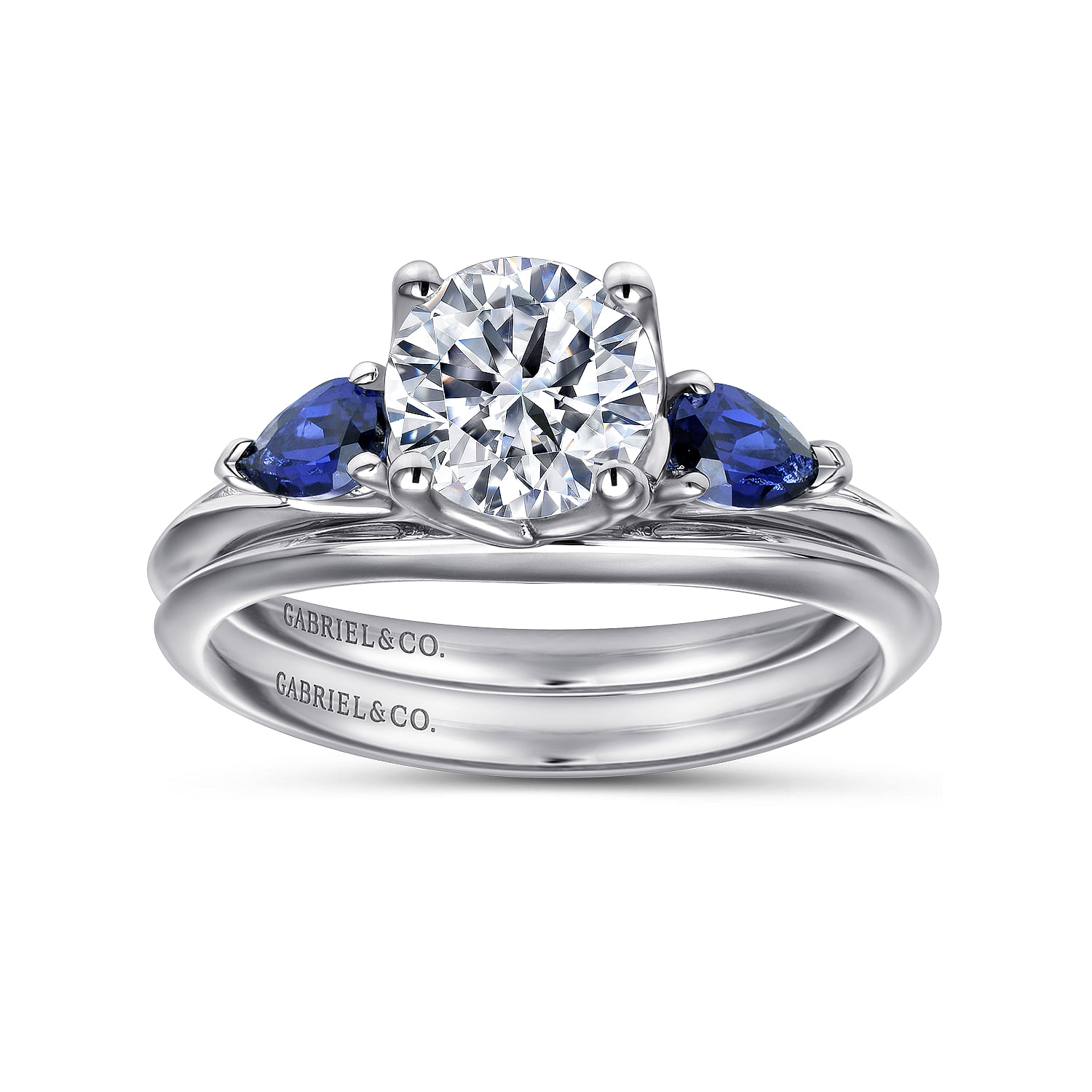 Platinum Round Sapphire and Diamond Engagement Ring
