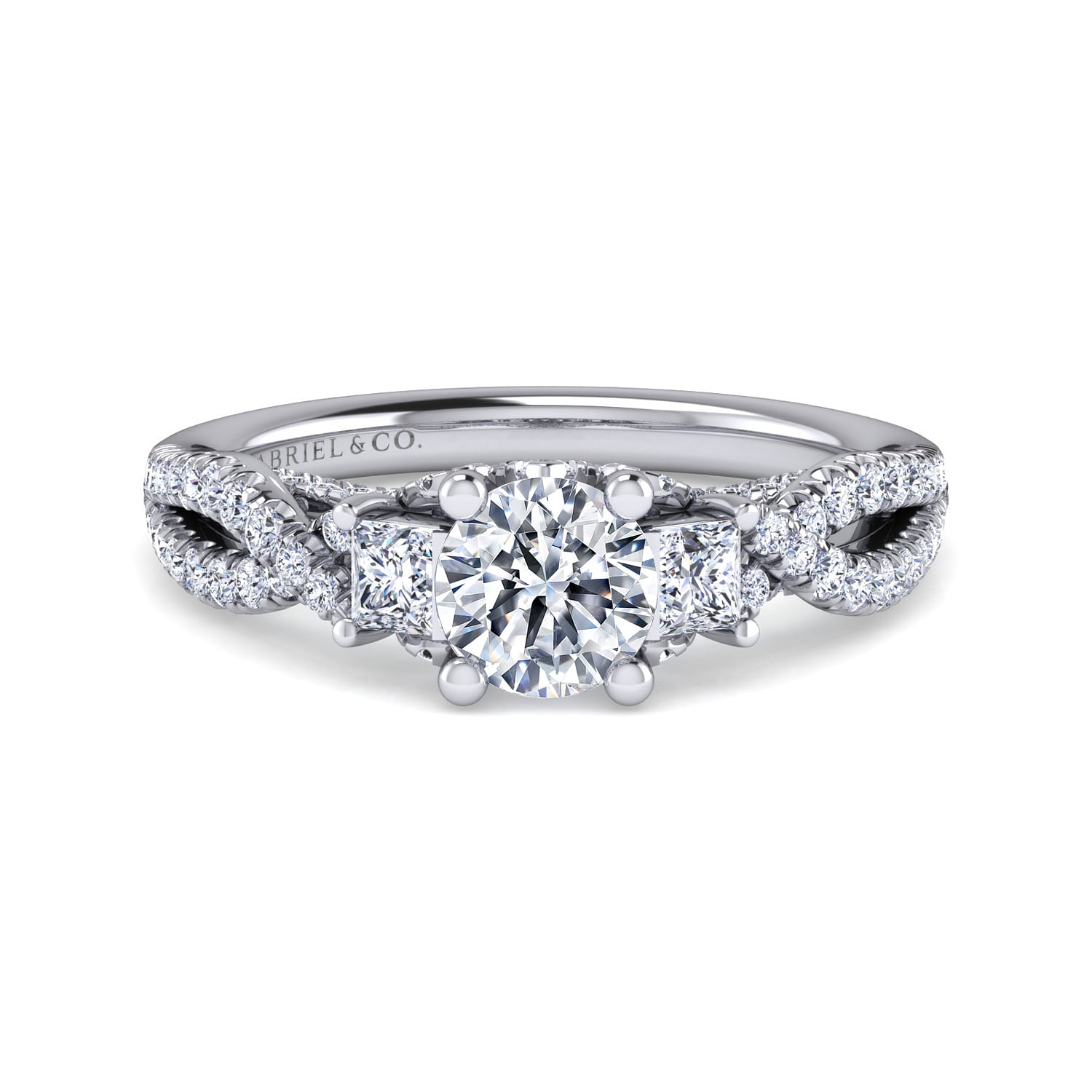 Platinum Round Three Stone Diamond Engagement Ring