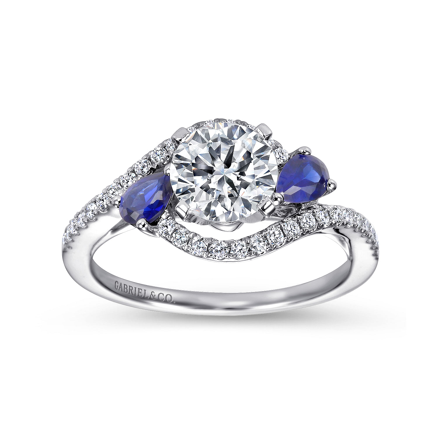 Platinum Round Three Stone Sapphire and Diamond Engagement Ring