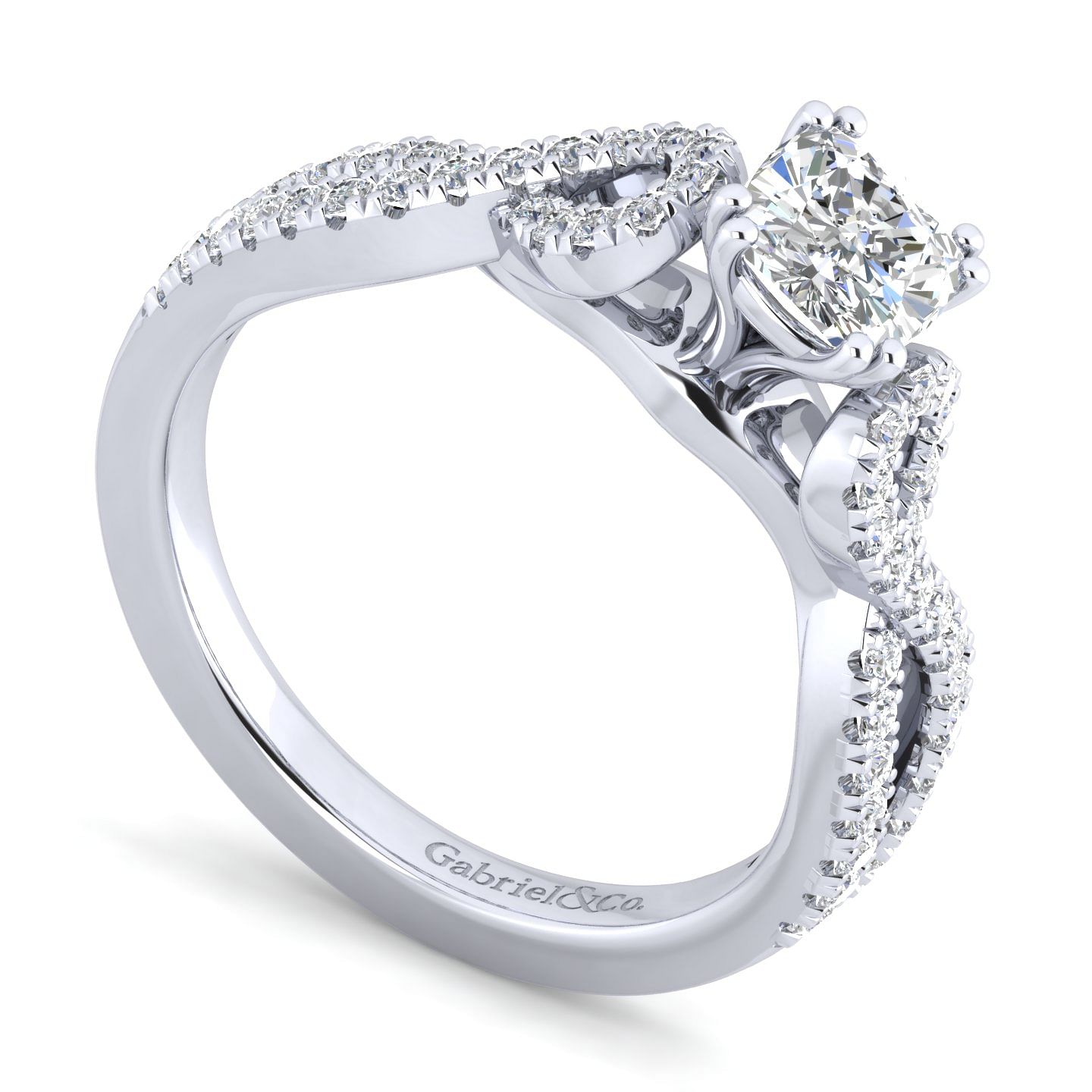 Platinum Twisted Cushion Cut Diamond Engagement Ring
