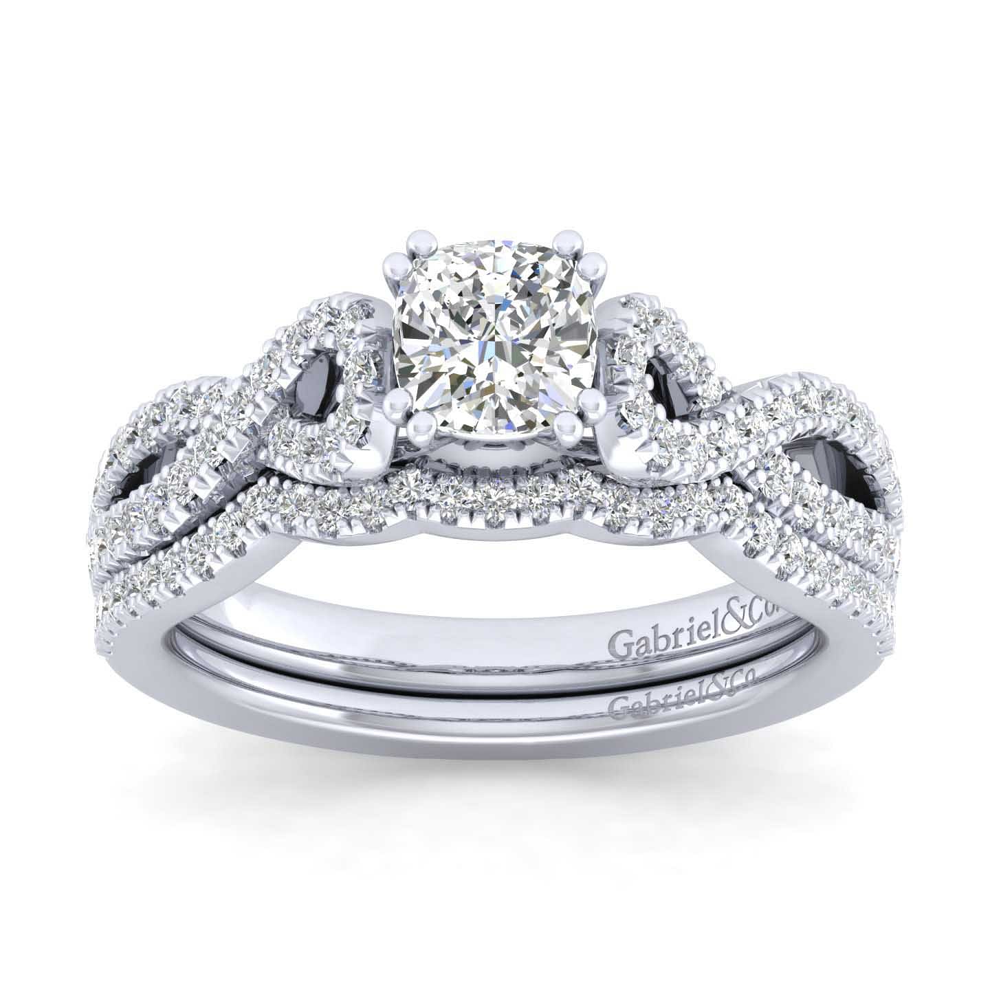 Platinum Twisted Cushion Cut Diamond Engagement Ring